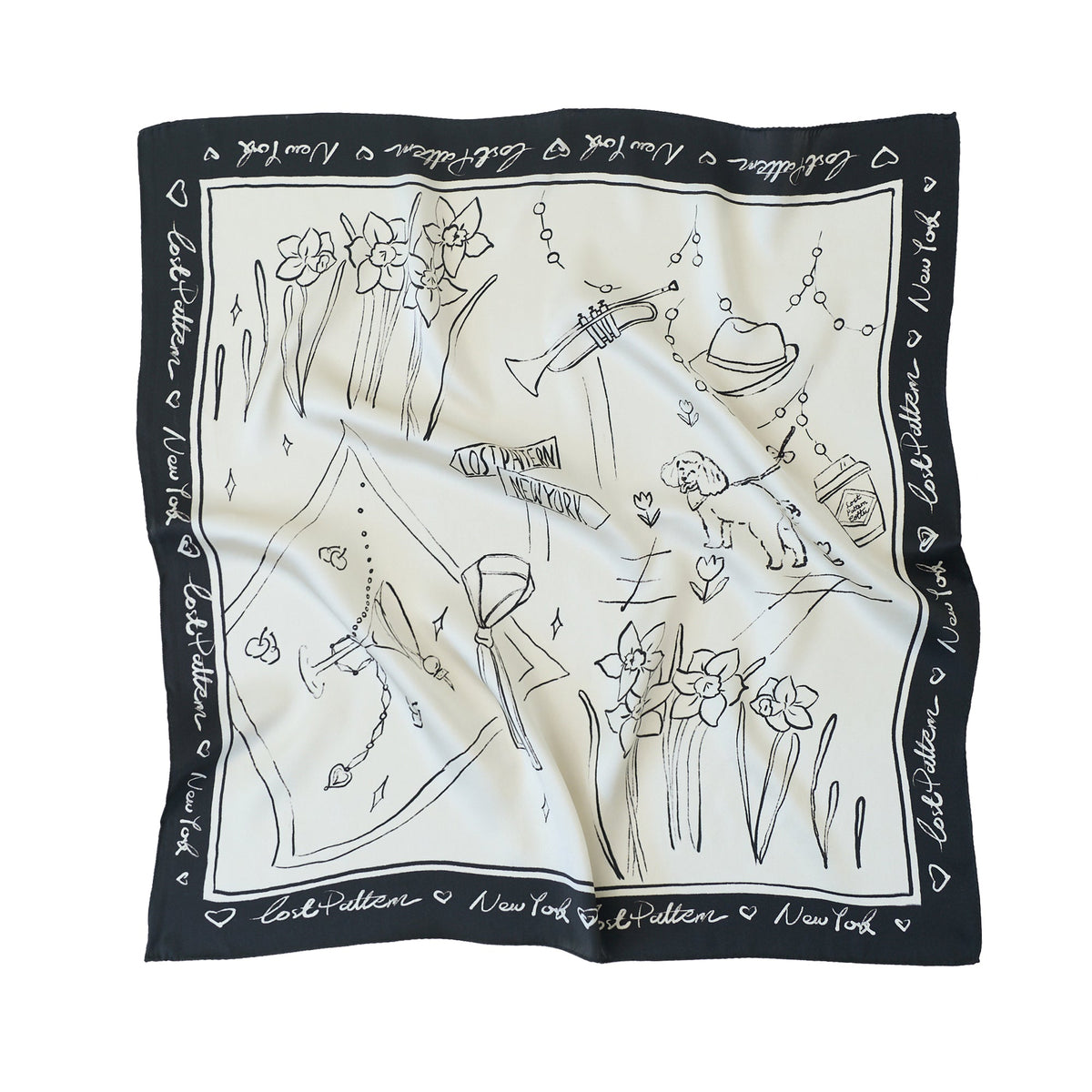 Lost Pattern New York in Sketches Silk Scarf in black and white
