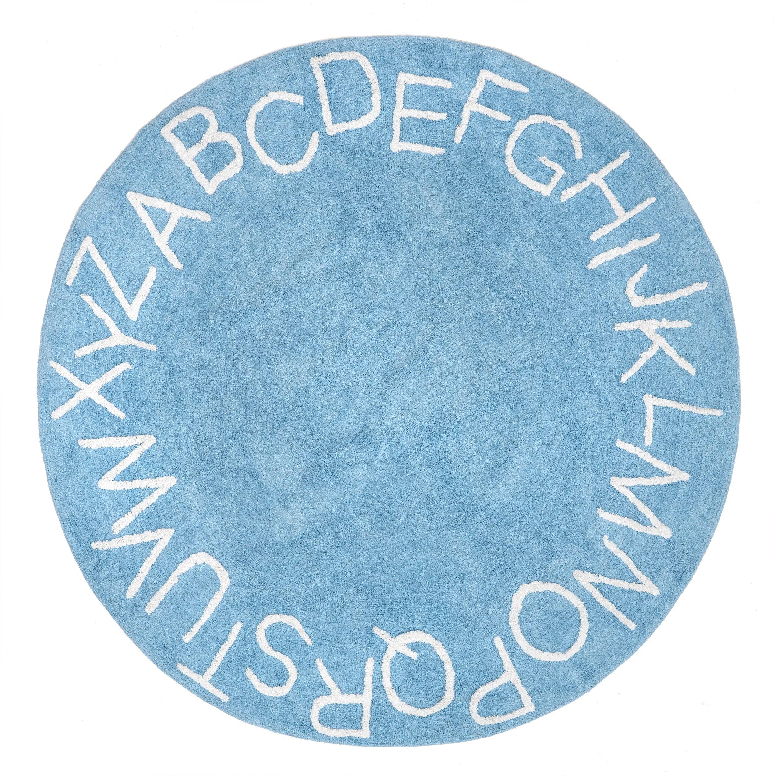 Kids Washable Round Alphabet Rug (Blue) - Round 6'