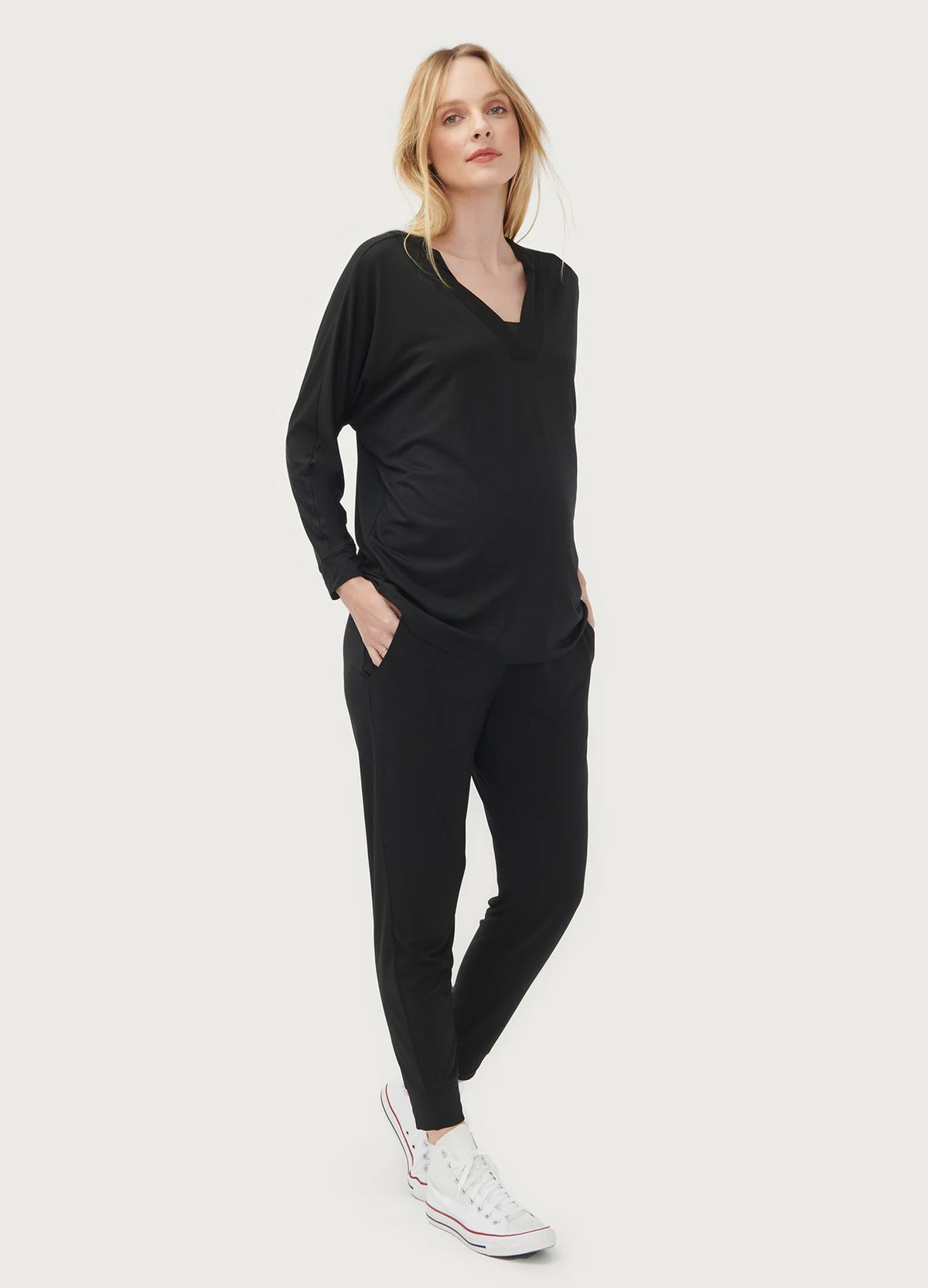 HATCH Visitor Top and Over Under Easy Pant, worn, front