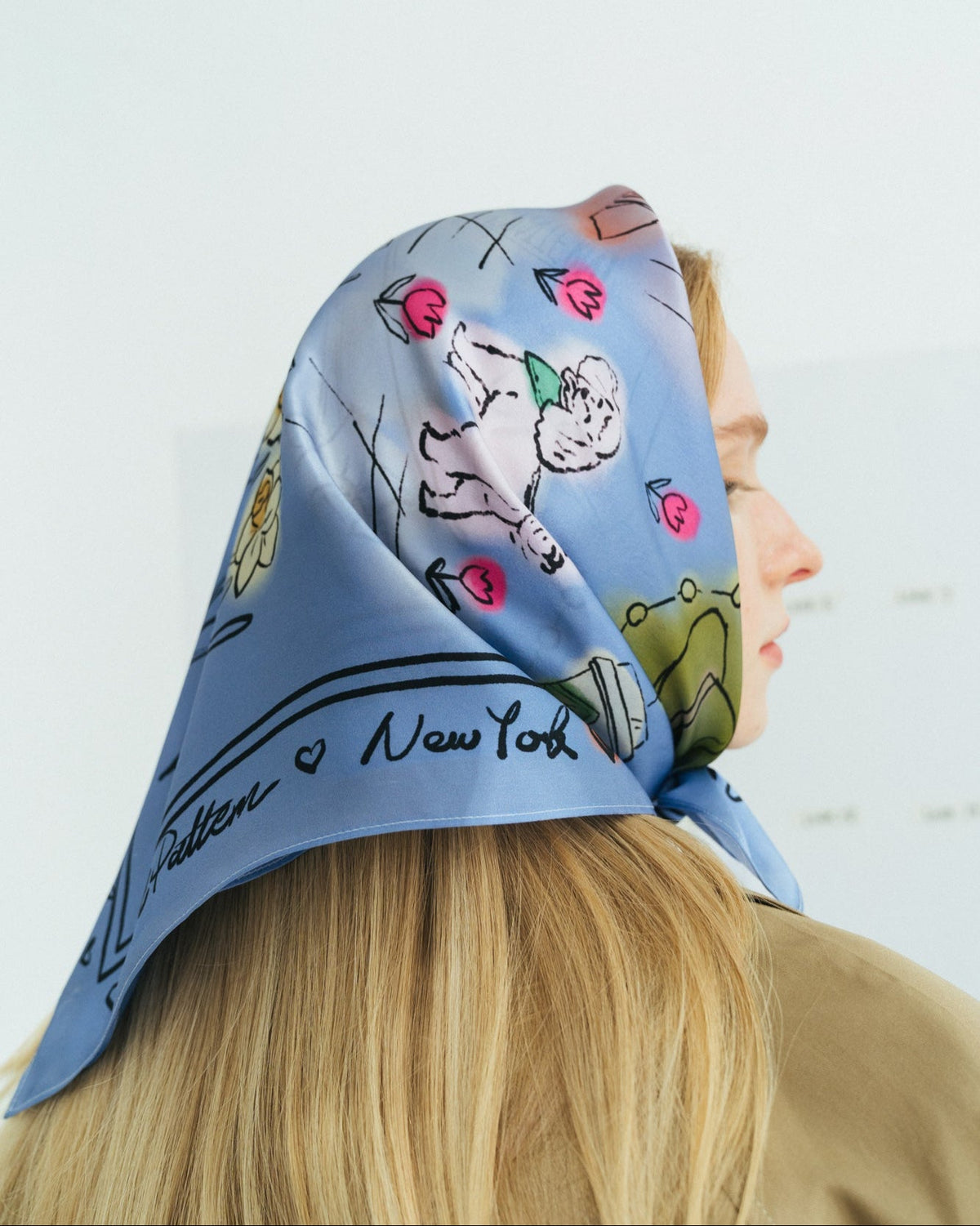 Lost Pattern New York in Sketches Silk Scarf in blue