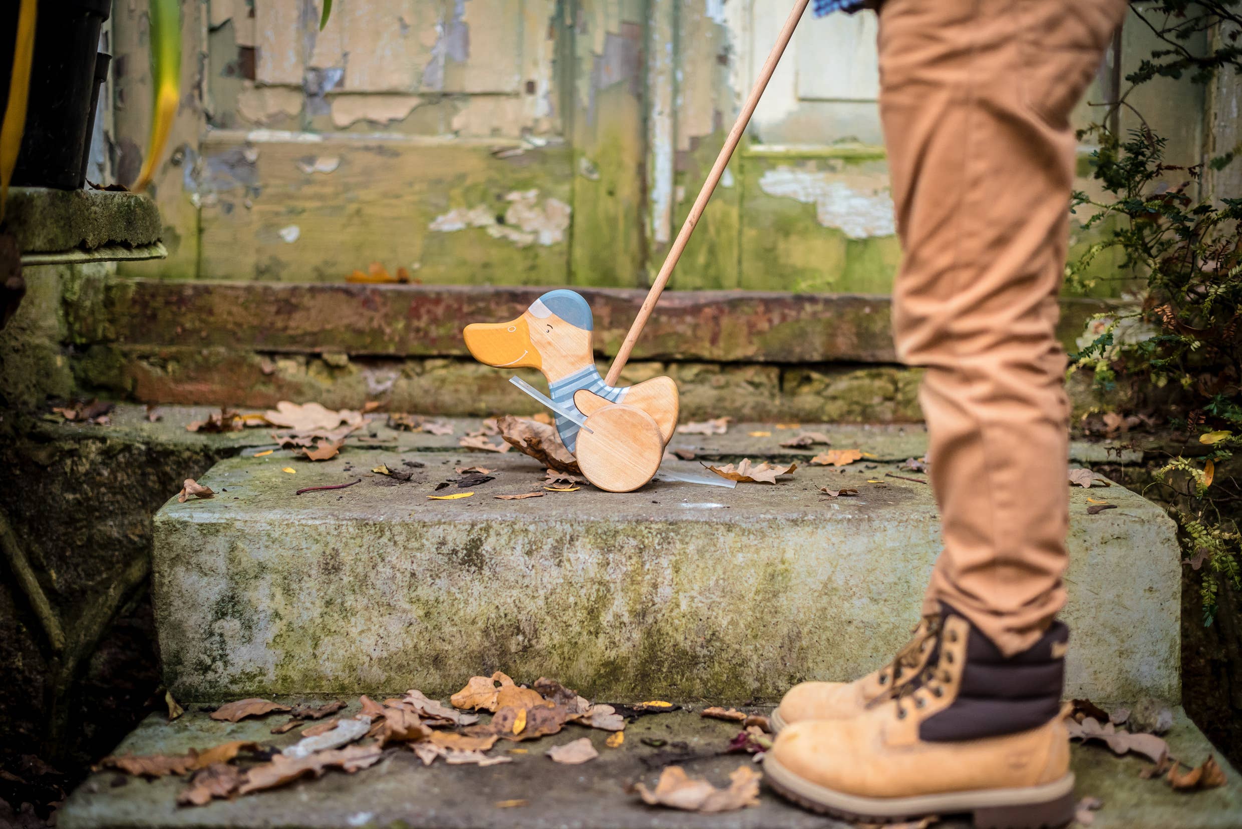 Handcrafted Wooden Blue Duck Push Toy