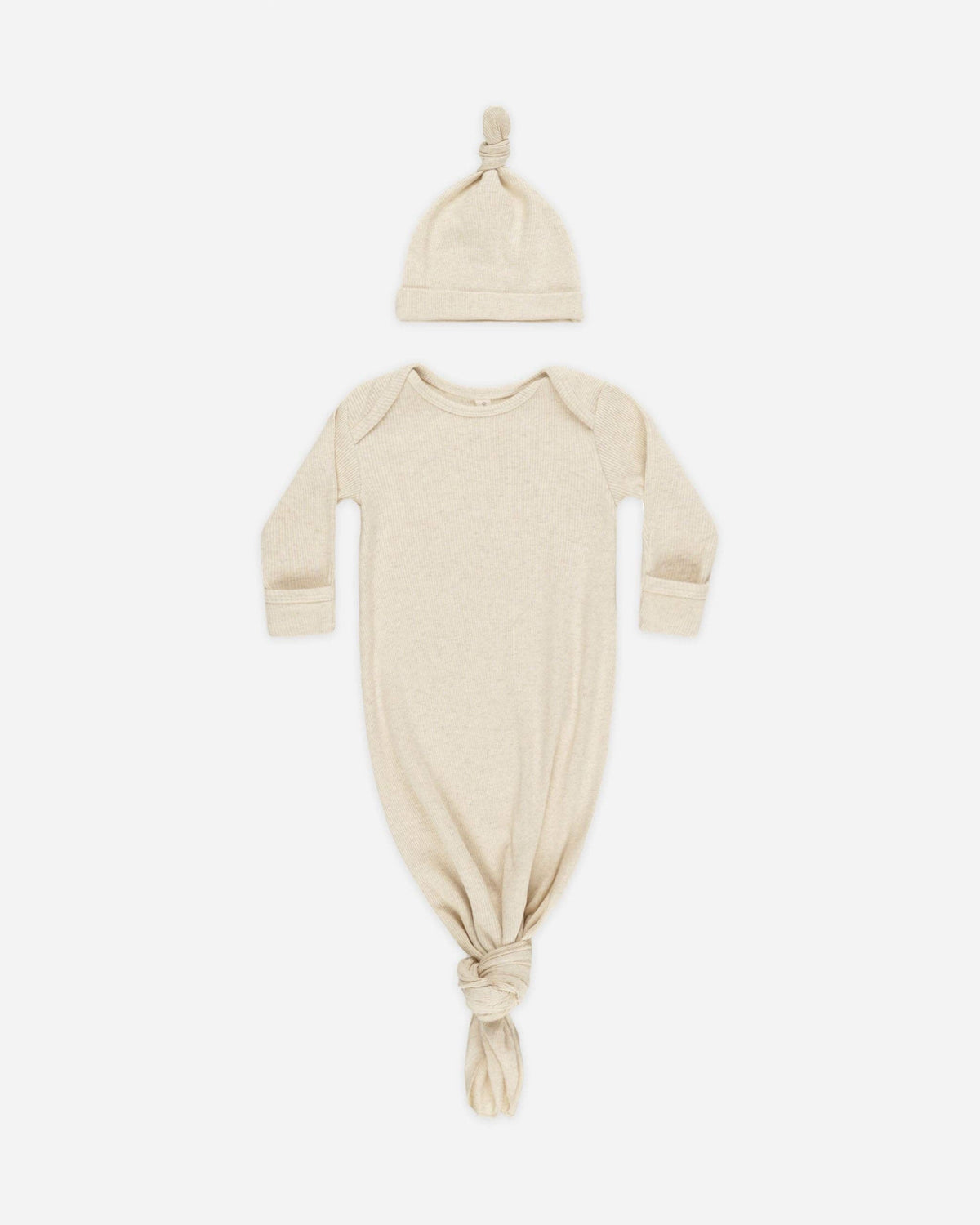 Quincy Mae knotted baby gown and hat in oatmeal, modal cotton
