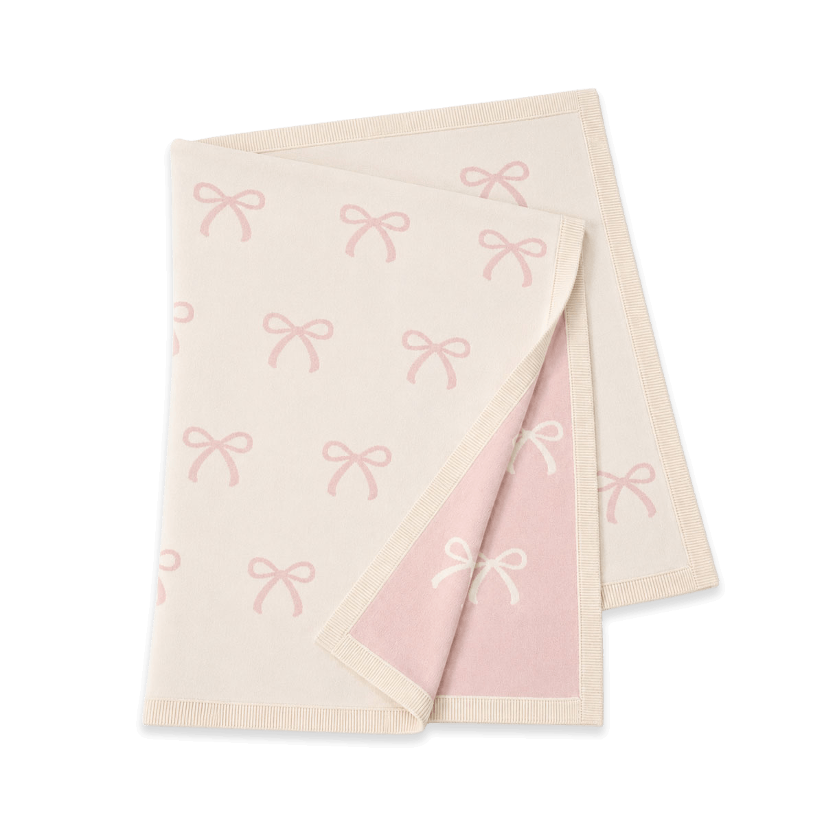 Sweet Bow Knit Blanket in Natural, folded