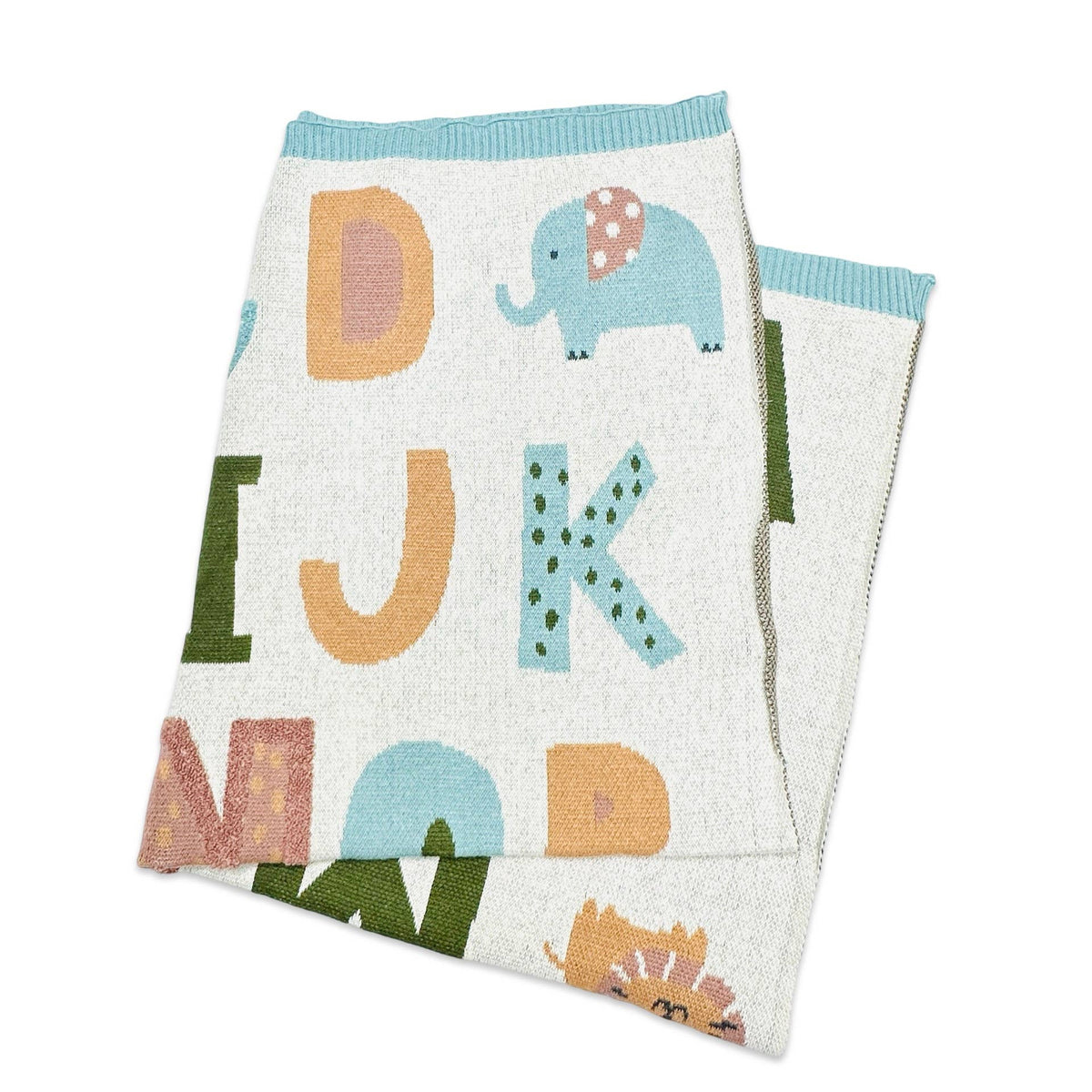 Alphabet Knit Blanket - Natural / Blue