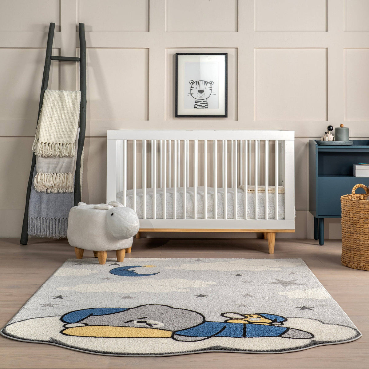 Ryder Sleeping Bear Kids Area Rug: Light Grey -  Rectangle 8' x 10'