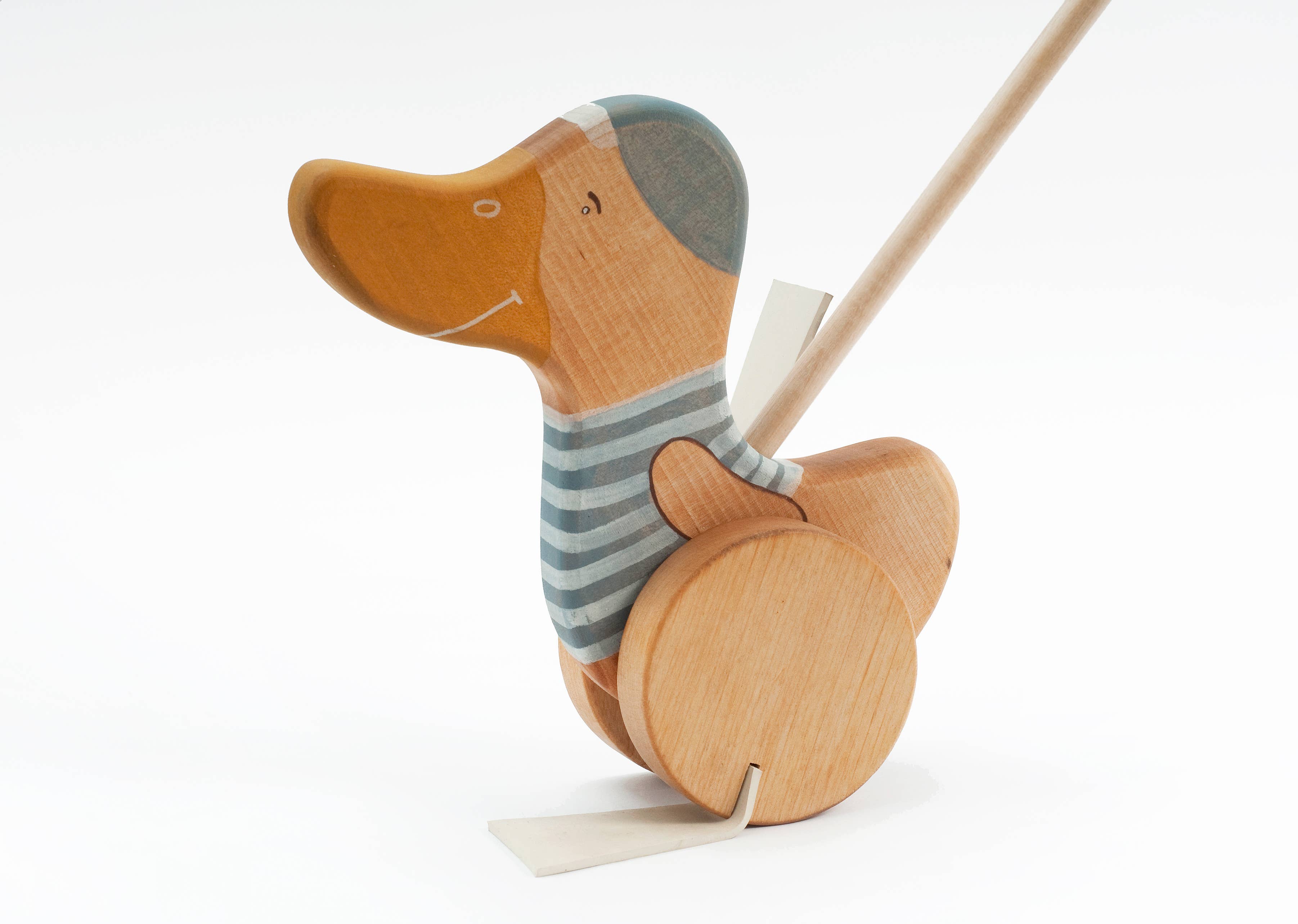 Handcrafted Wooden Blue Duck Push Toy