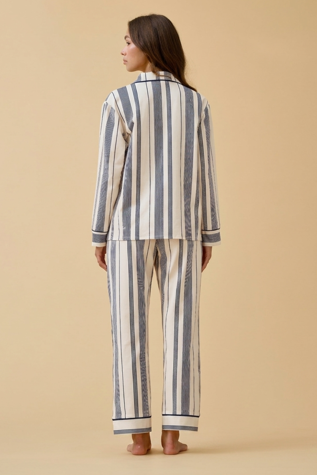 KIP Luxe Stretch Cotton Pajama Set in navy stripe