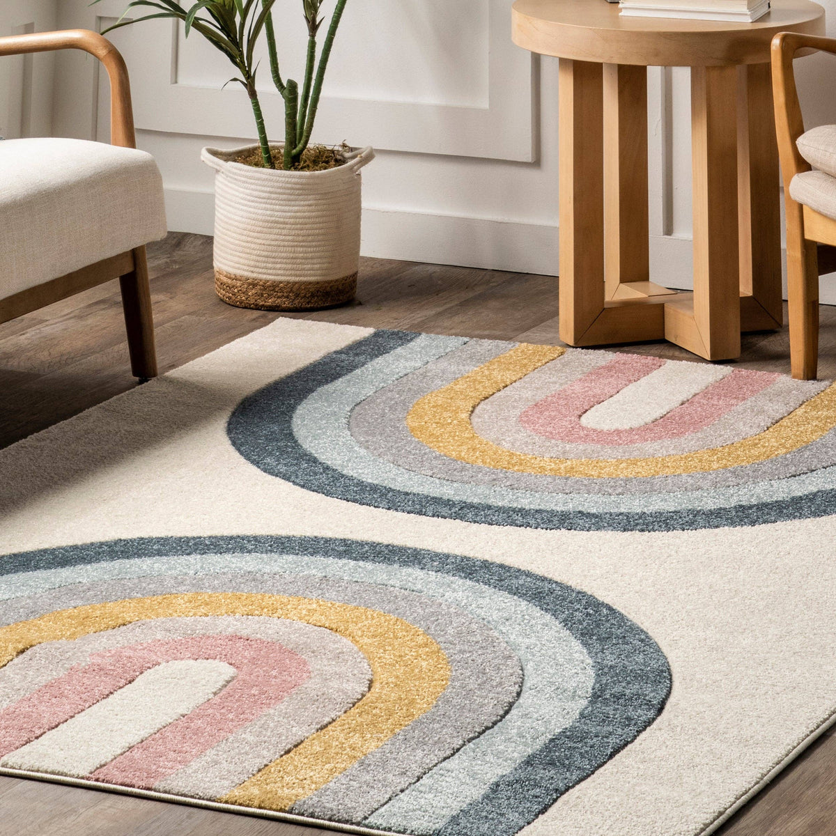Jerri Double Half Rainbow Kids Area Rug - Rectangle  7' 10" x 10'