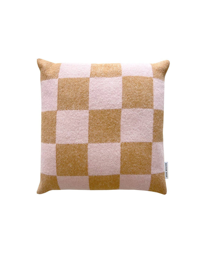 Checkerboard Cushion - Terra Brown/ Pink