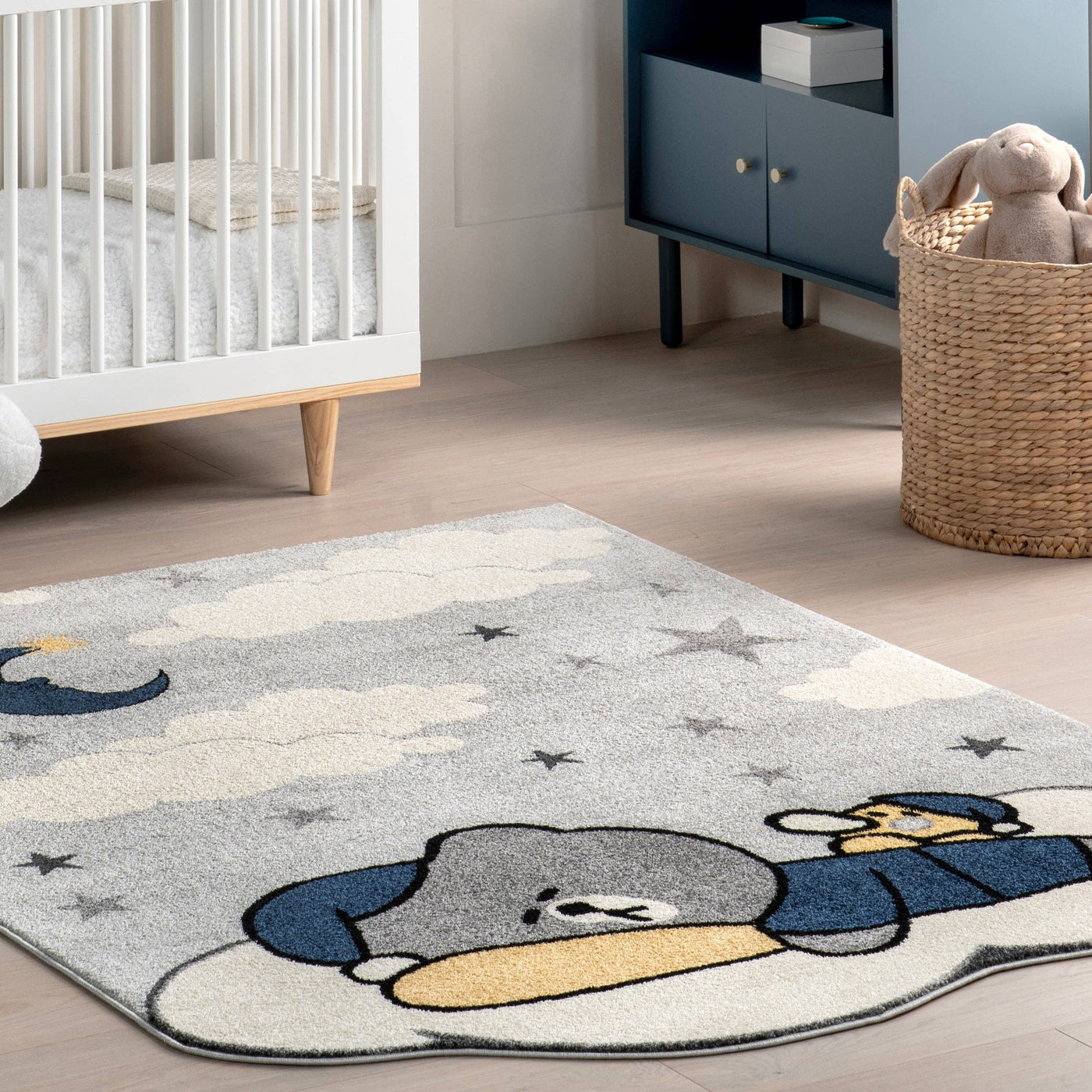 Ryder Sleeping Bear Kids Area Rug: Light Grey -  Rectangle 8' x 10'
