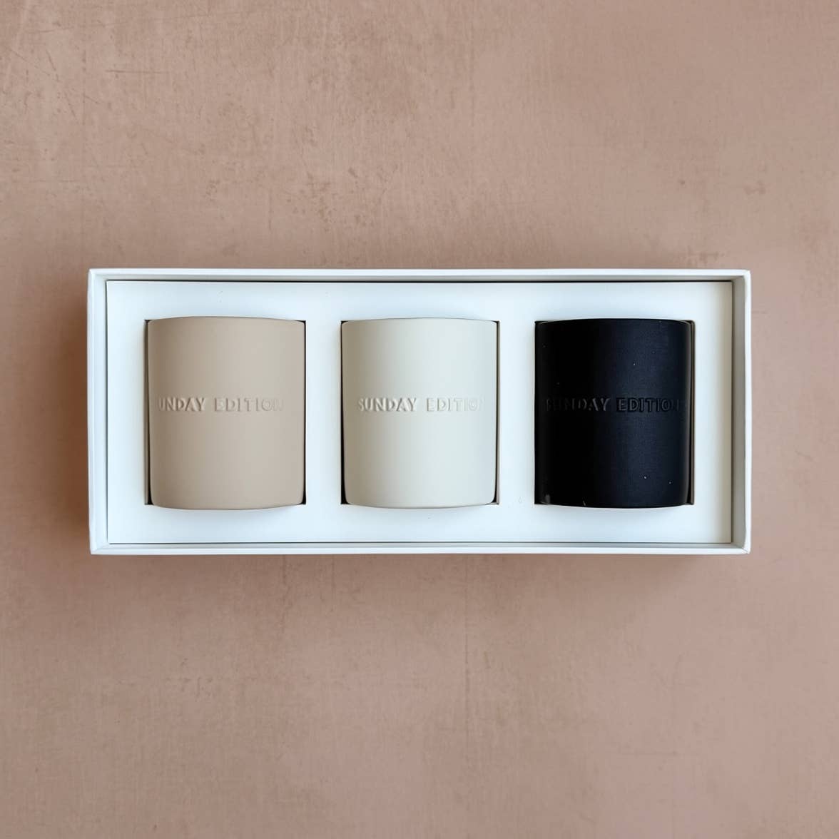 Sunday Edition Candle Trio, The Essential, three candles in their box