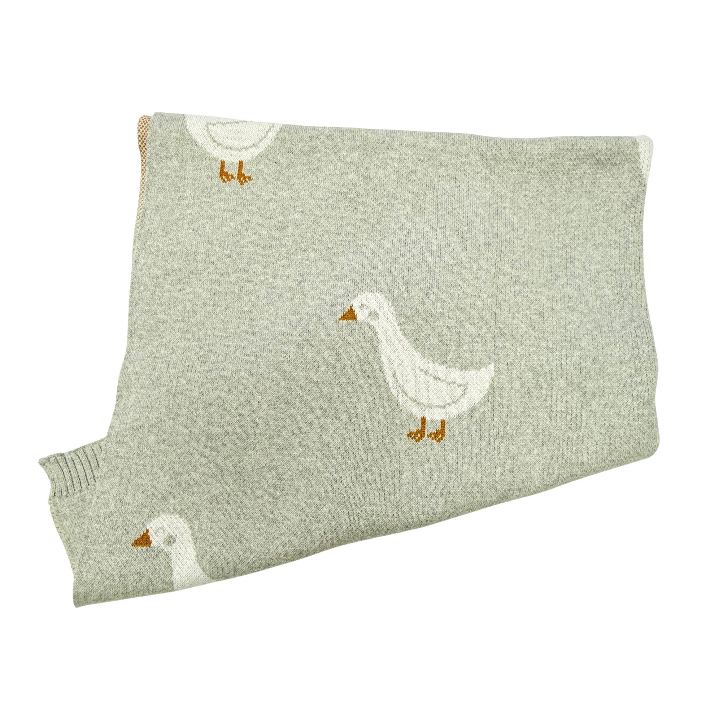Duck Waddle - Organic Jacquard Knit Baby Blankets: Vanilla Grey