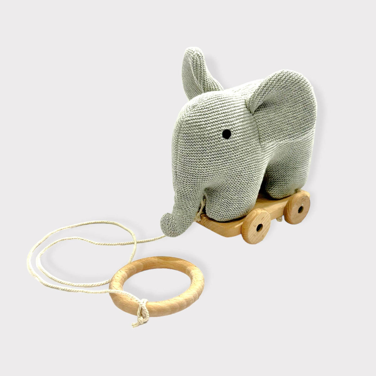 Stuffed Elephant Pull Cart Baby Toy - Organic Knit : Grey Heather