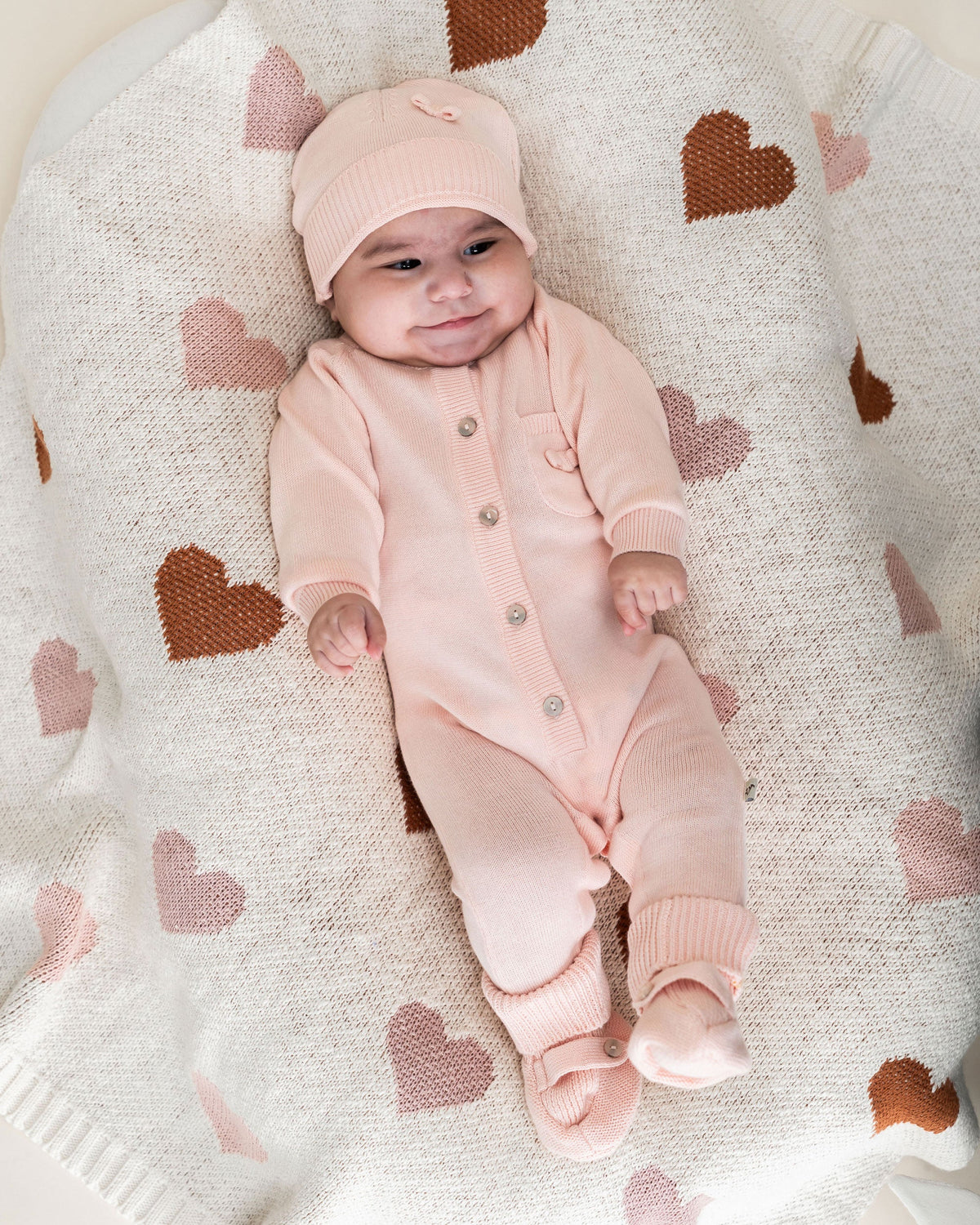 Loving Hearts Knit Blanket, in use