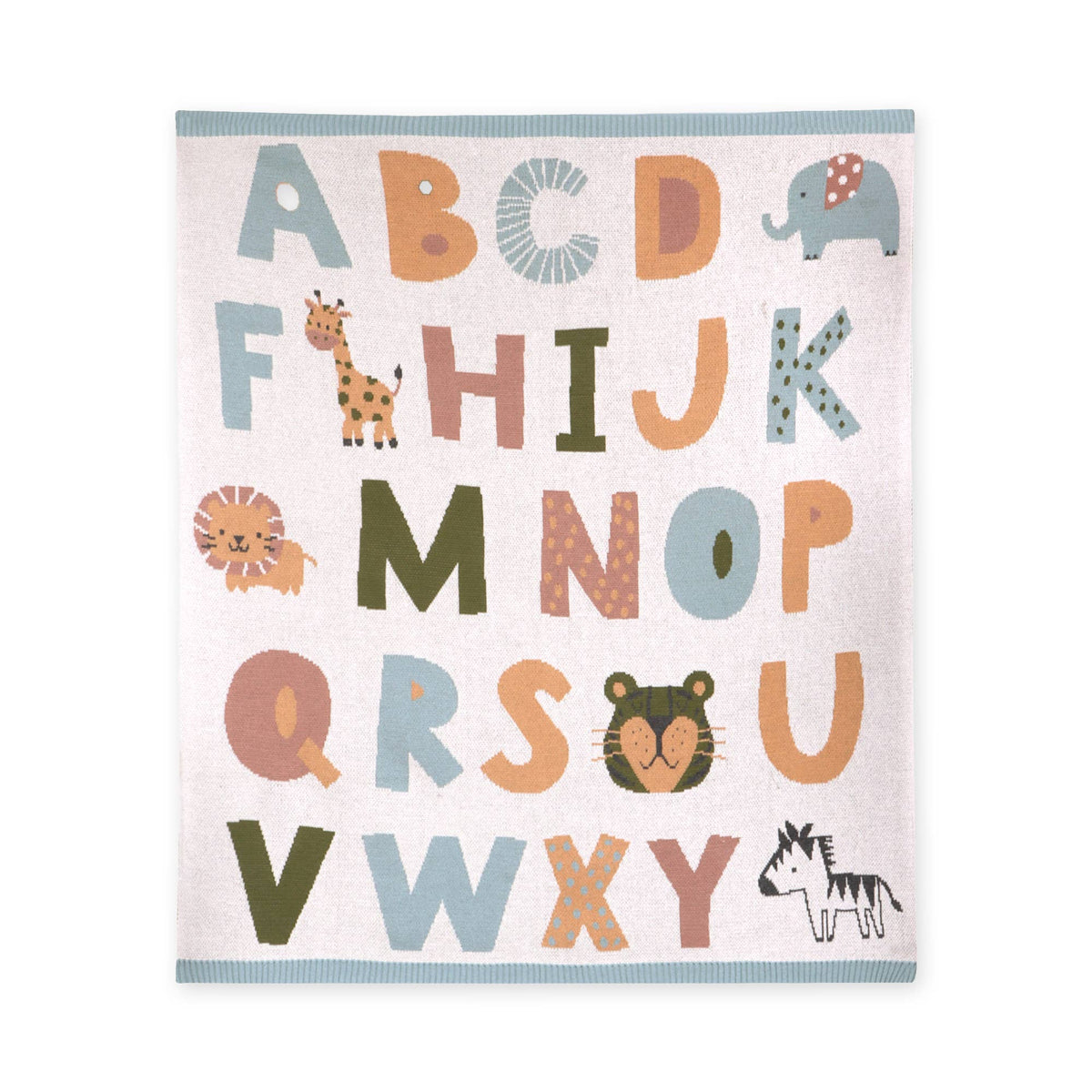 Alphabet Knit Blanket - Natural / Blue