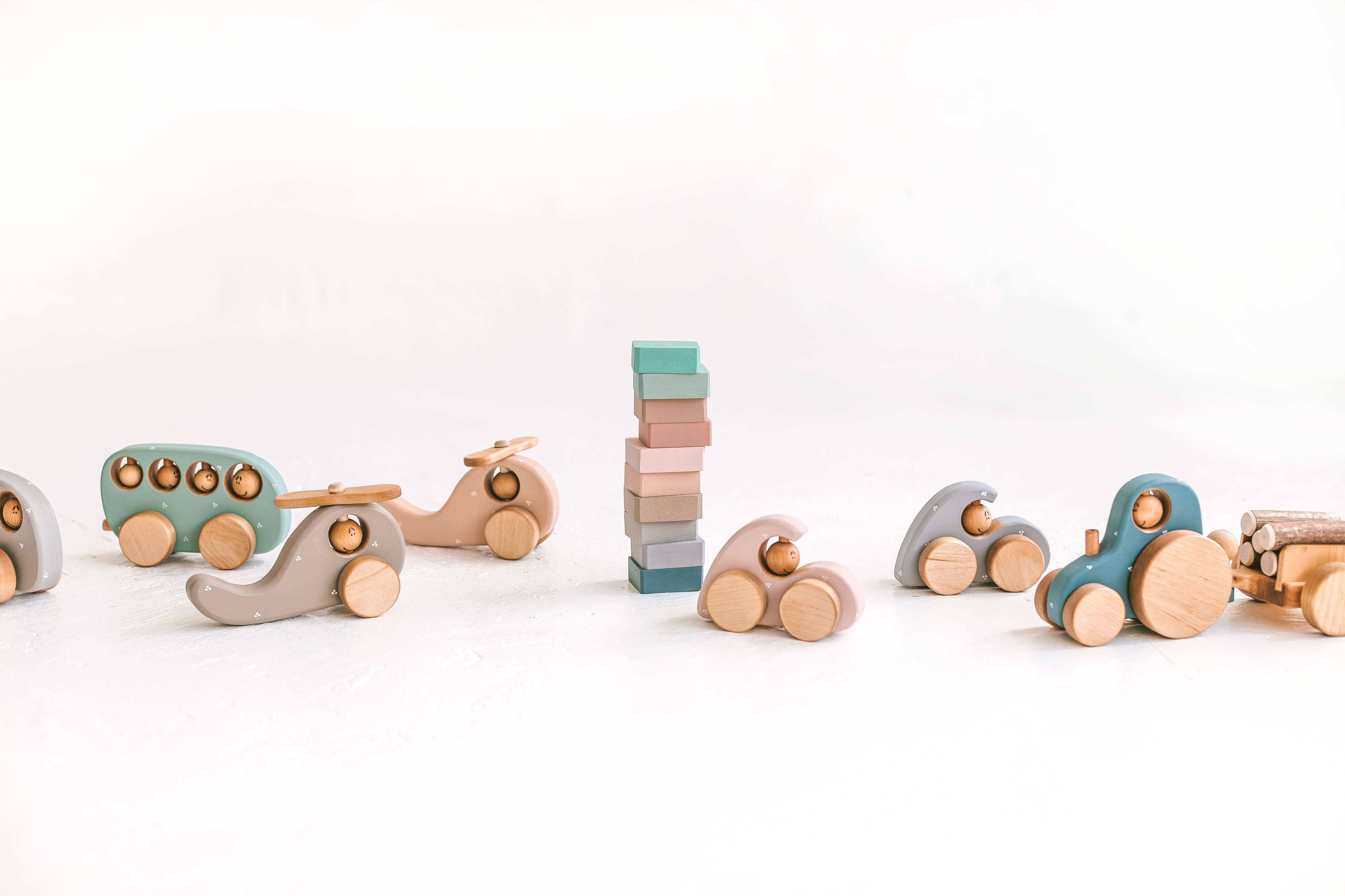 Handmade Wooden Toy, a Tractor: Moody Blue
