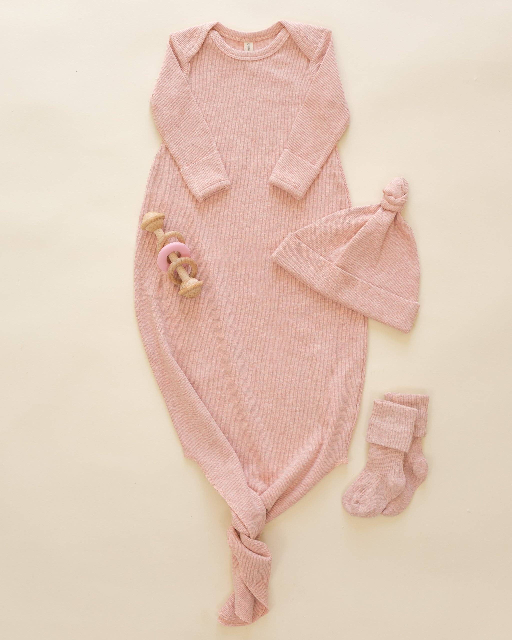 Knotted Baby Gown + Hat - Rose