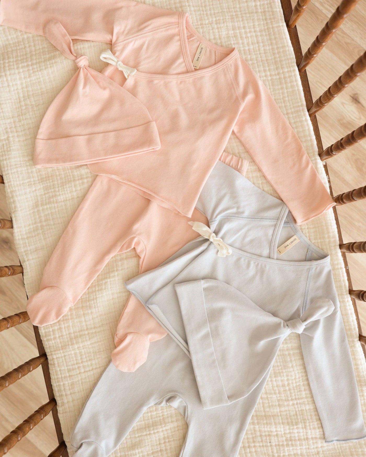 Wrap Top + Footed Pant Set - Fog