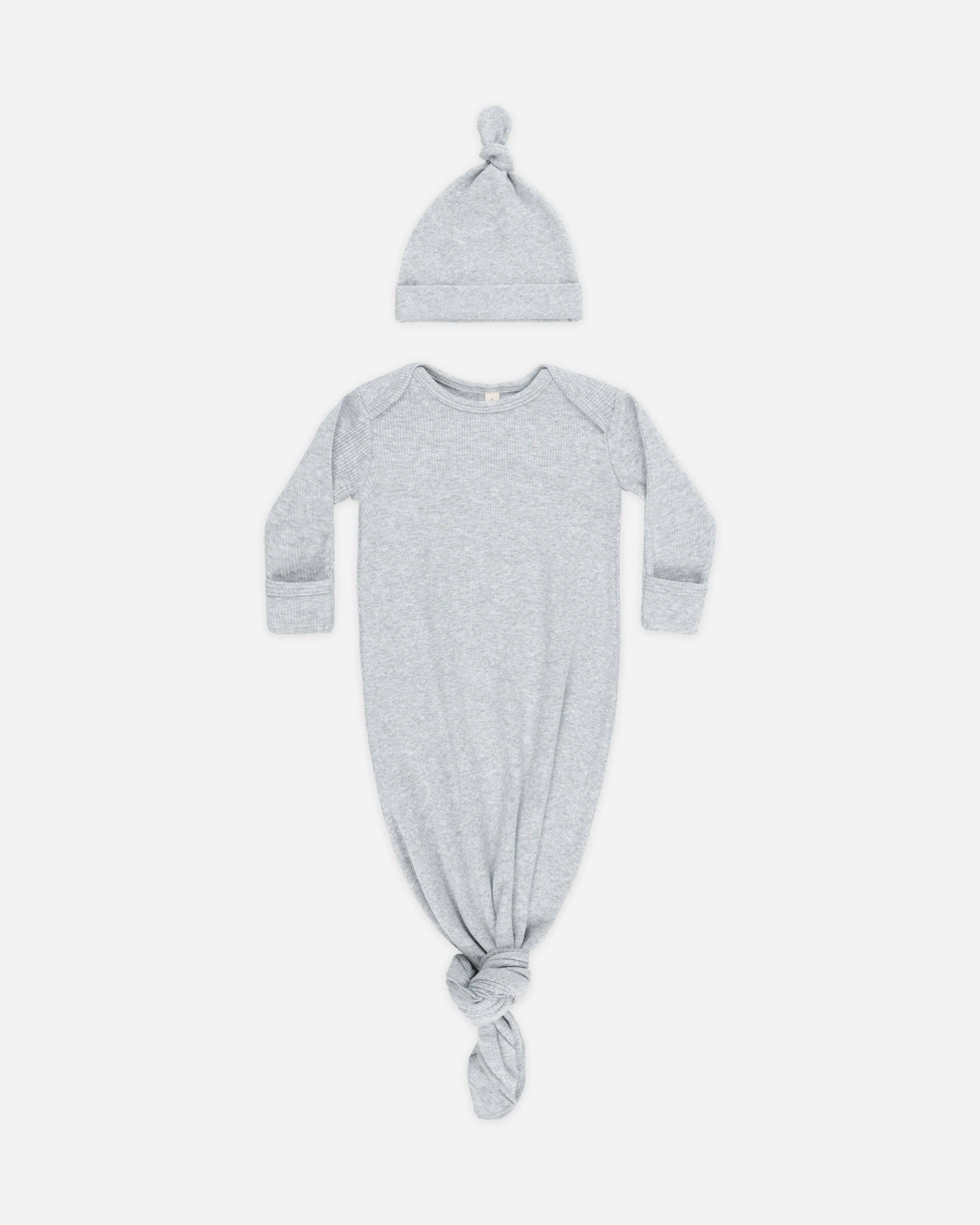 Knotted Baby Gown + Hat Dusty Blue: OS