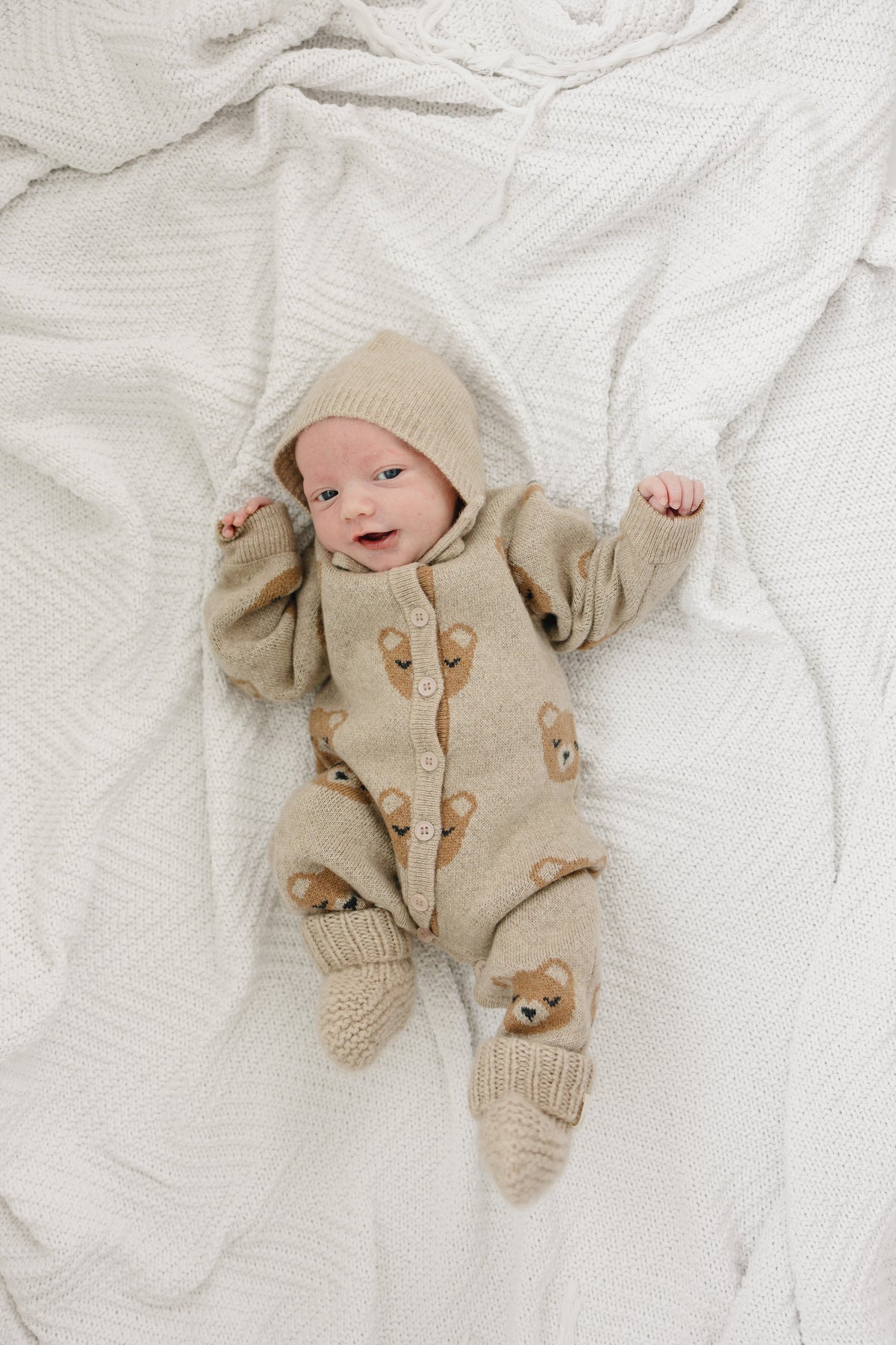 The cashmere set worn, bonnet tied