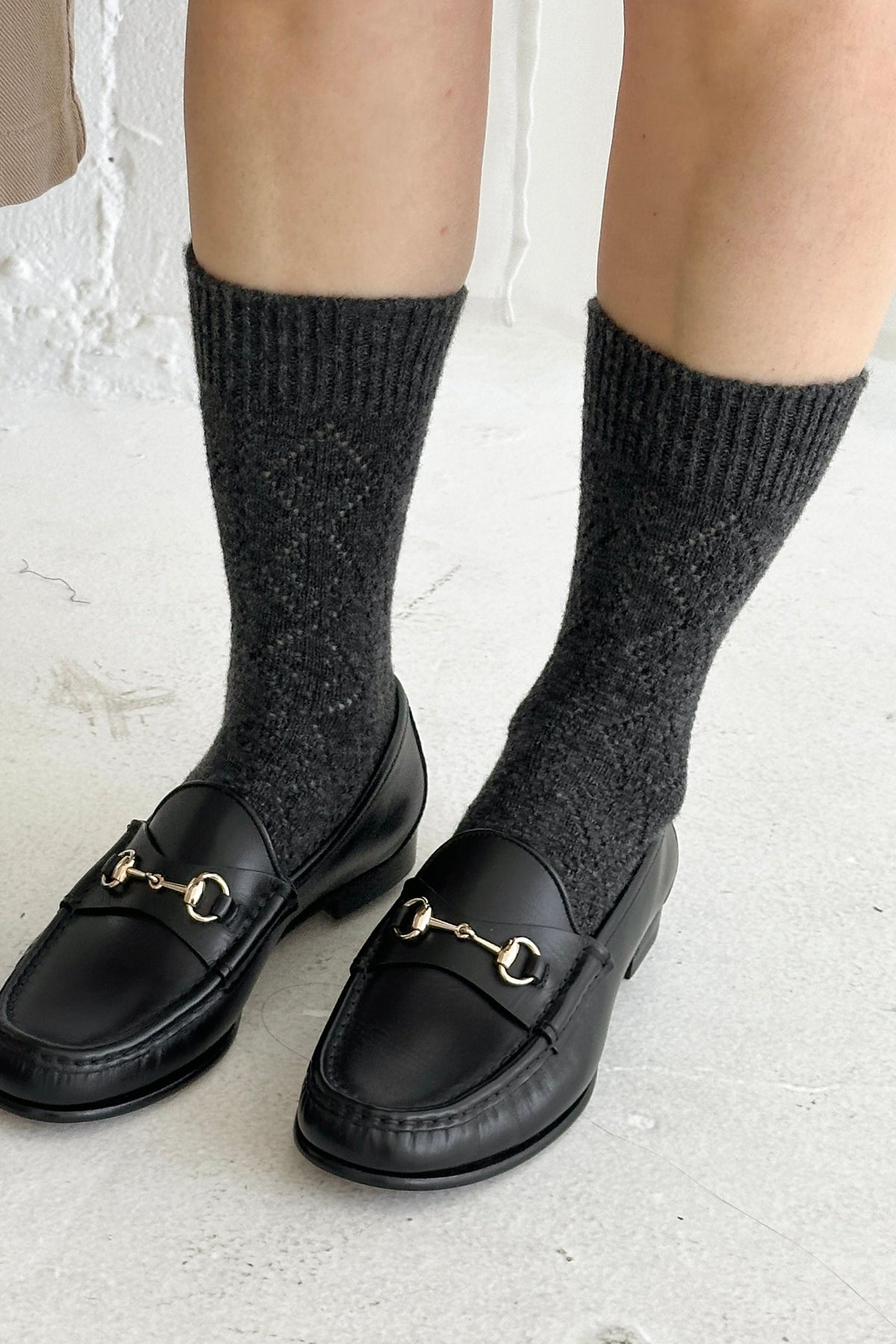 Le Bon Shoppe Cashmere Pointelle Socks in charcoal