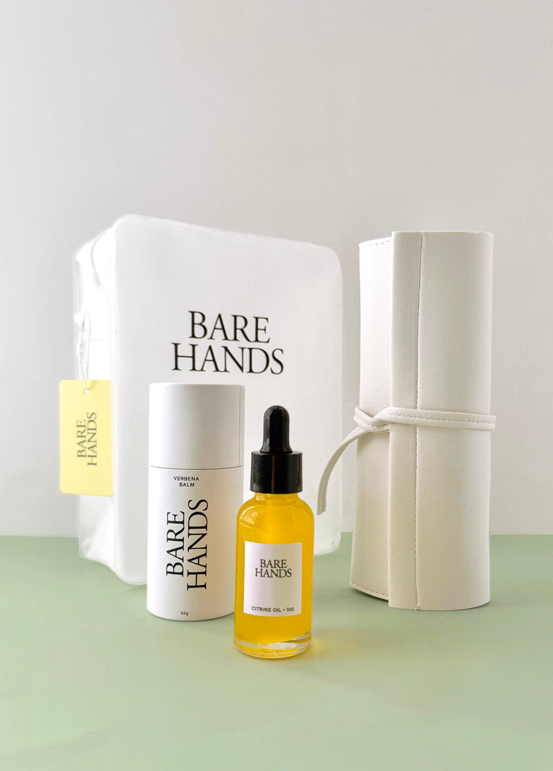Bare Hands Complete Care Gift Set in its roll-up pouch