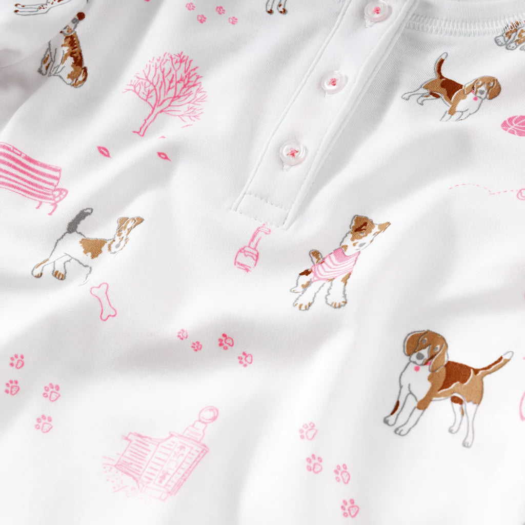 "Pawprints in the Park" Pink Dog Pima Baby Pajama Onesie