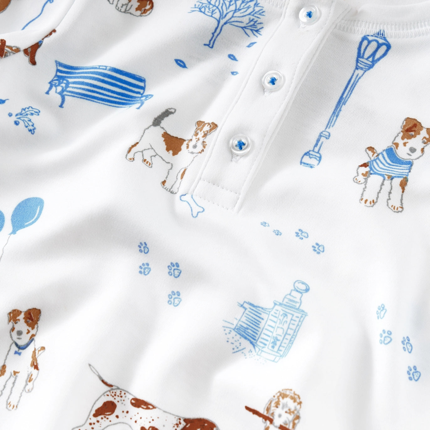 "Pawprints in the Park" Blue Dog Pima Baby Pajama Onesie
