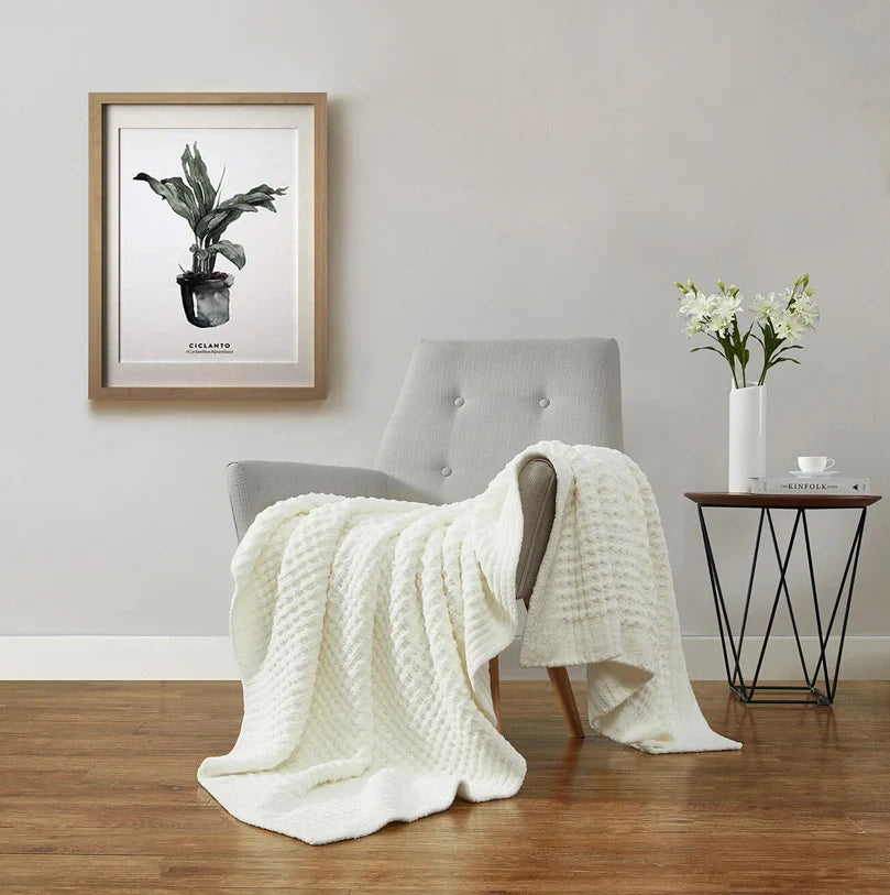 Sunday Citizen Waffle Lightweight Throw in Off White, folded