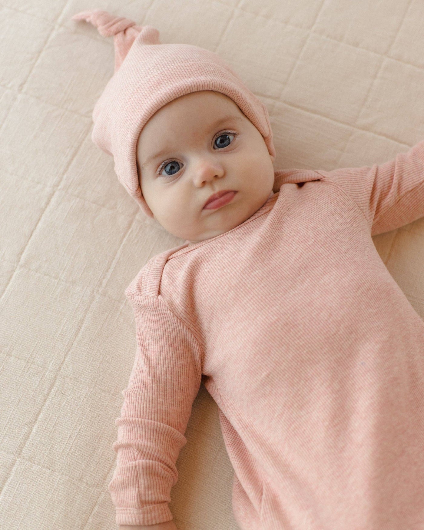 Knotted Baby Gown + Hat - Rose