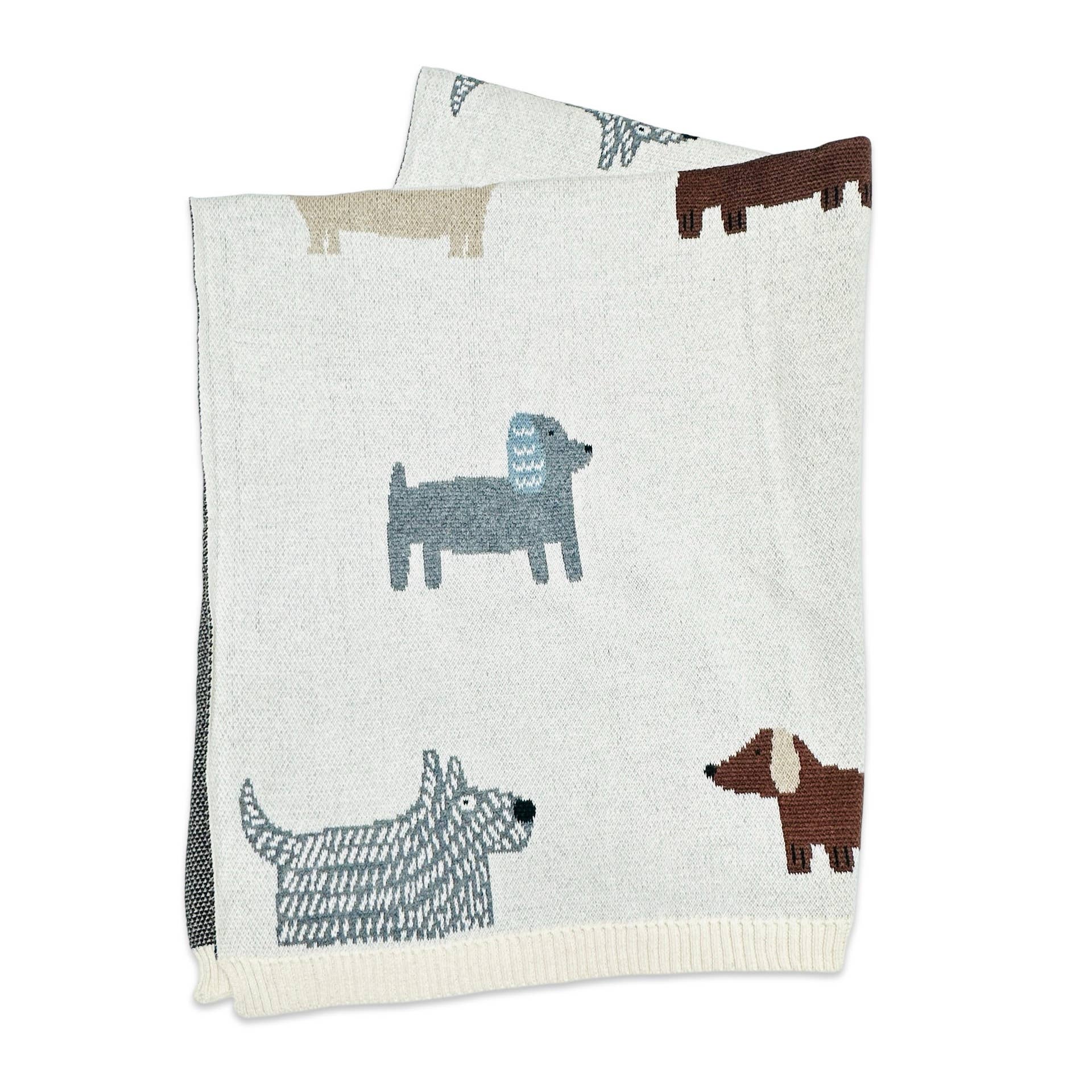 Buddy Dog - Organic Jacquard Sweater Knit Baby Blanket: Natural