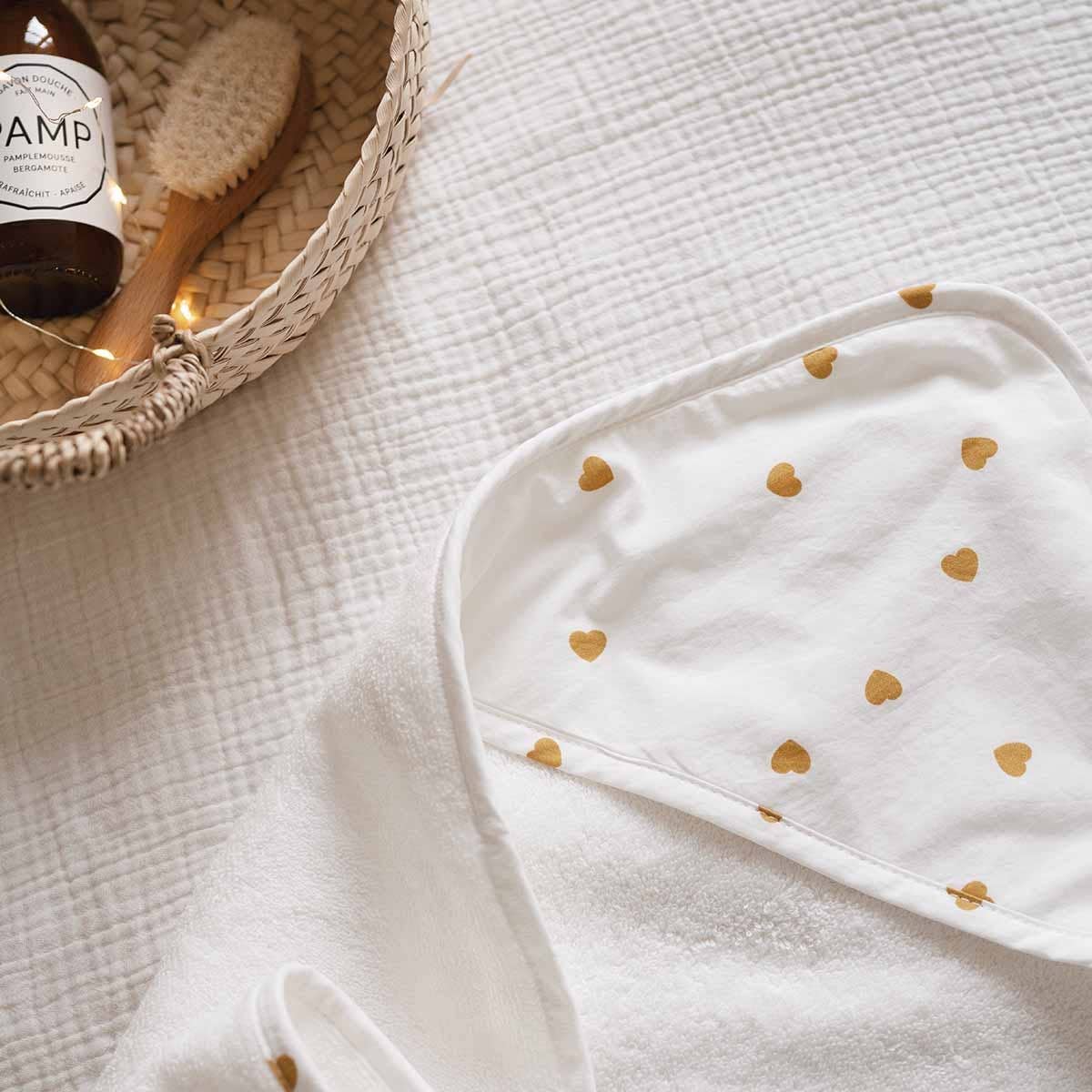 Colette Baby Bath Cape -  Heart Mustard