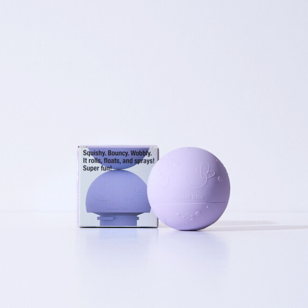 b is for ball in soft lilac with its box