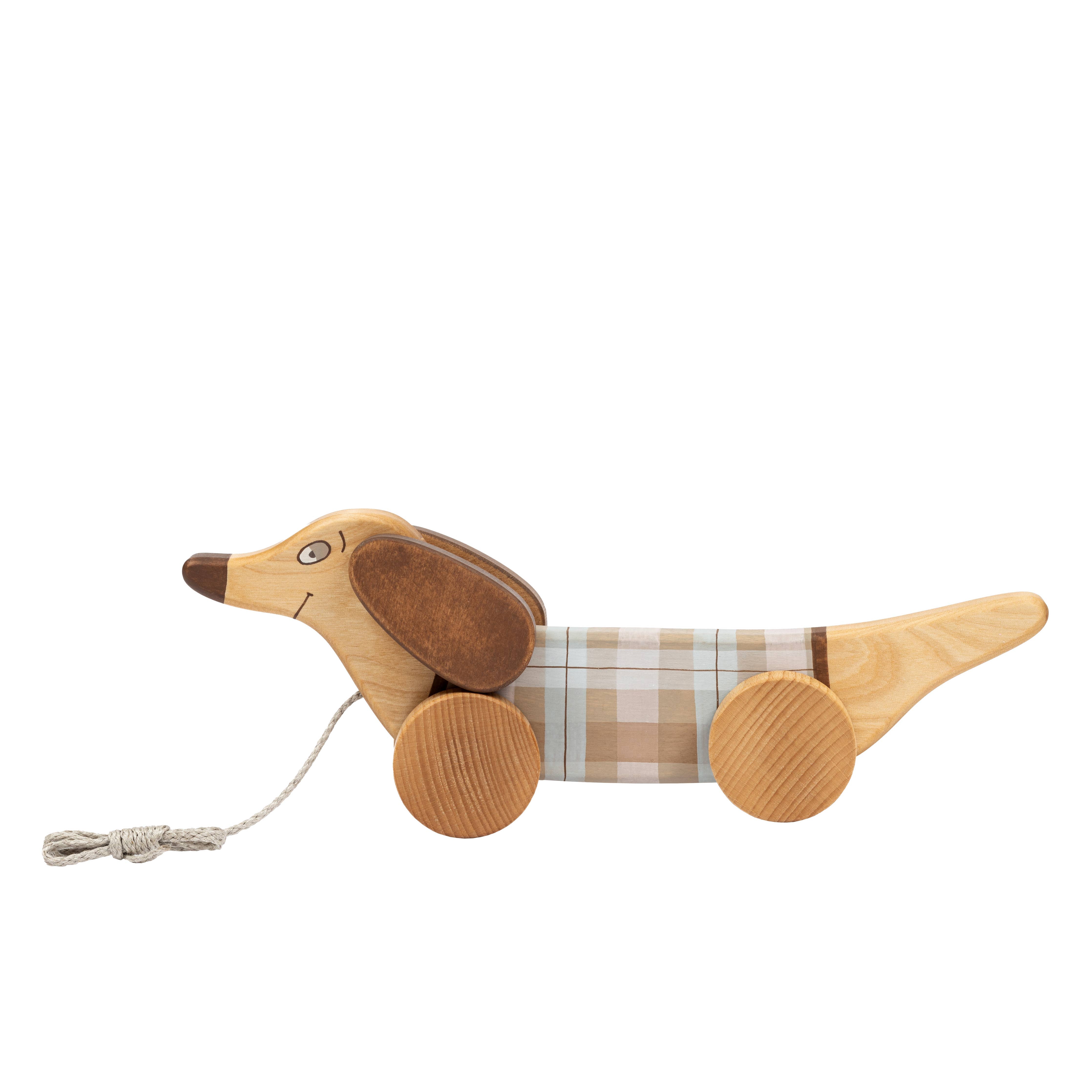 Handcrafted Birch Wood Pastel Sausage Dog Pull Toy