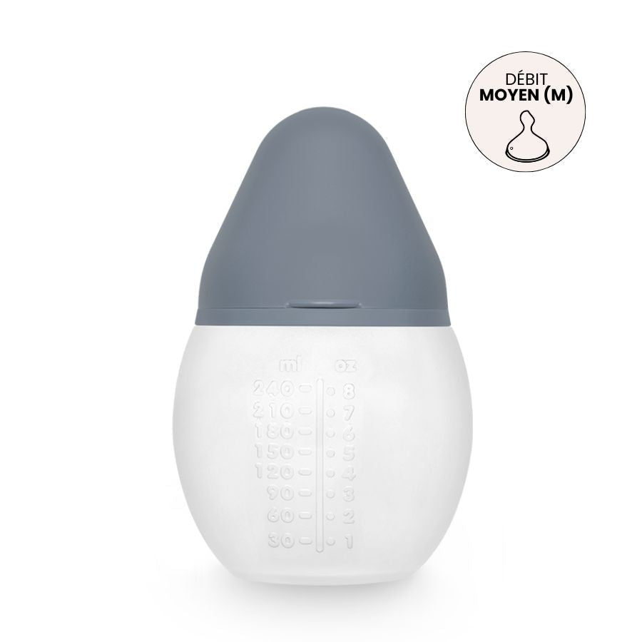 Élhée BibRond baby bottle in blue grey, 8 oz
