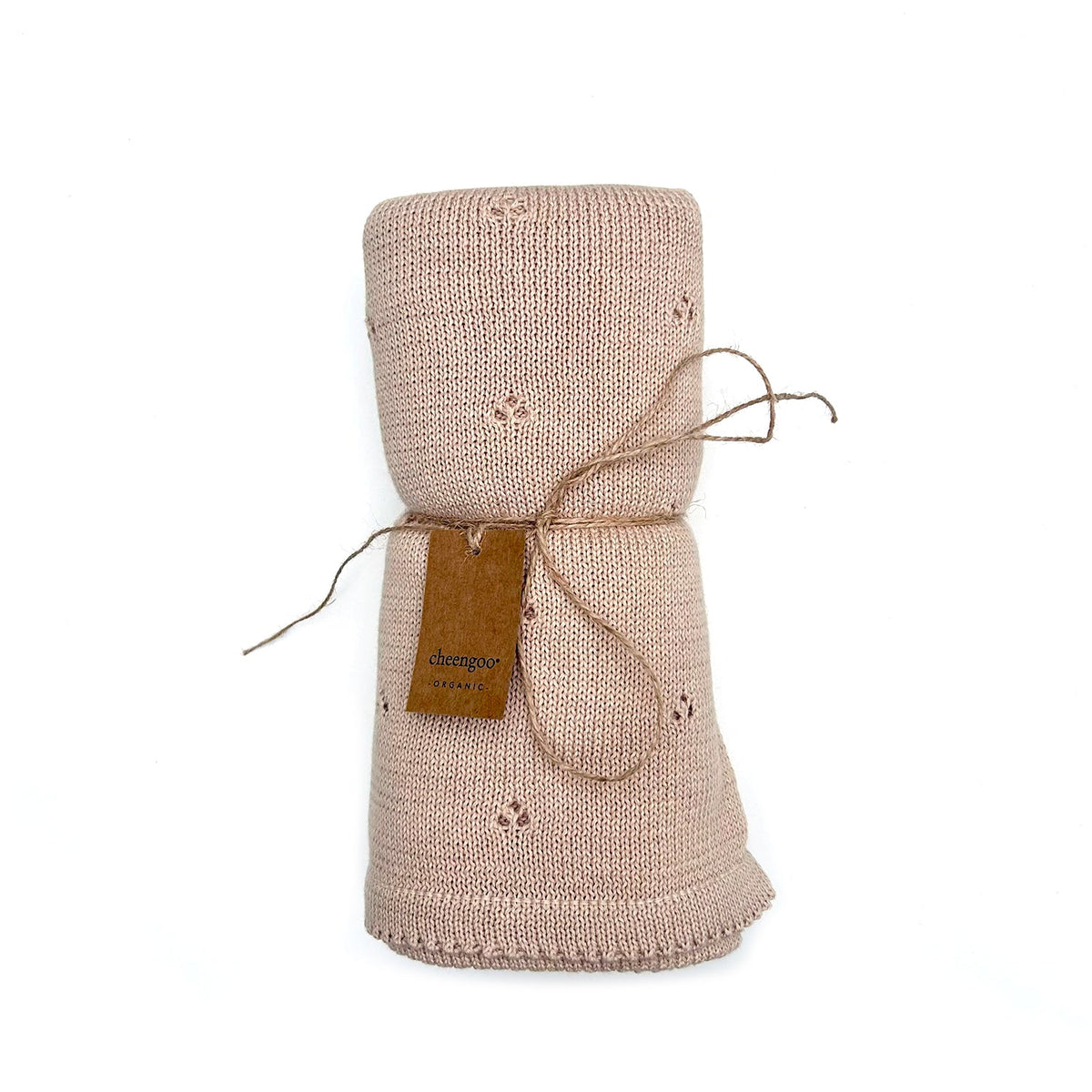 Cloverleaf Eyelet Knit Blanket in Tan
