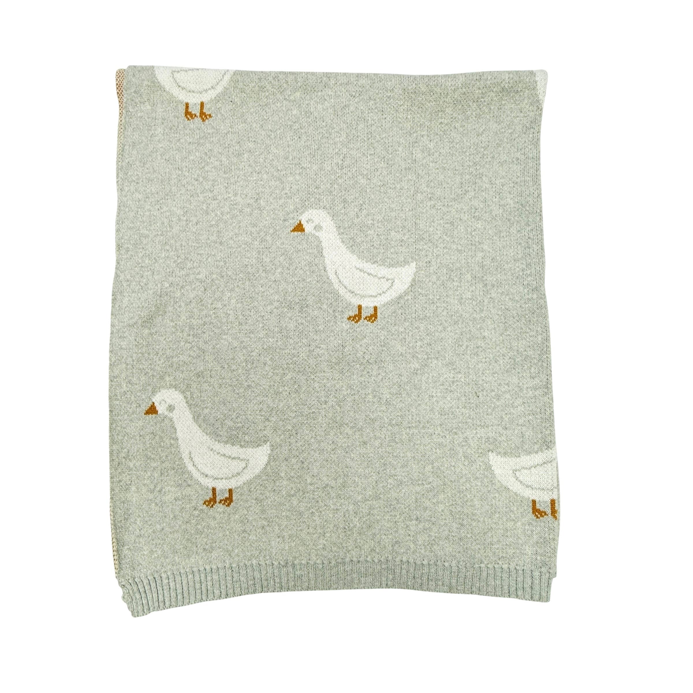 Duck Waddle - Organic Jacquard Knit Baby Blankets: Vanilla Grey
