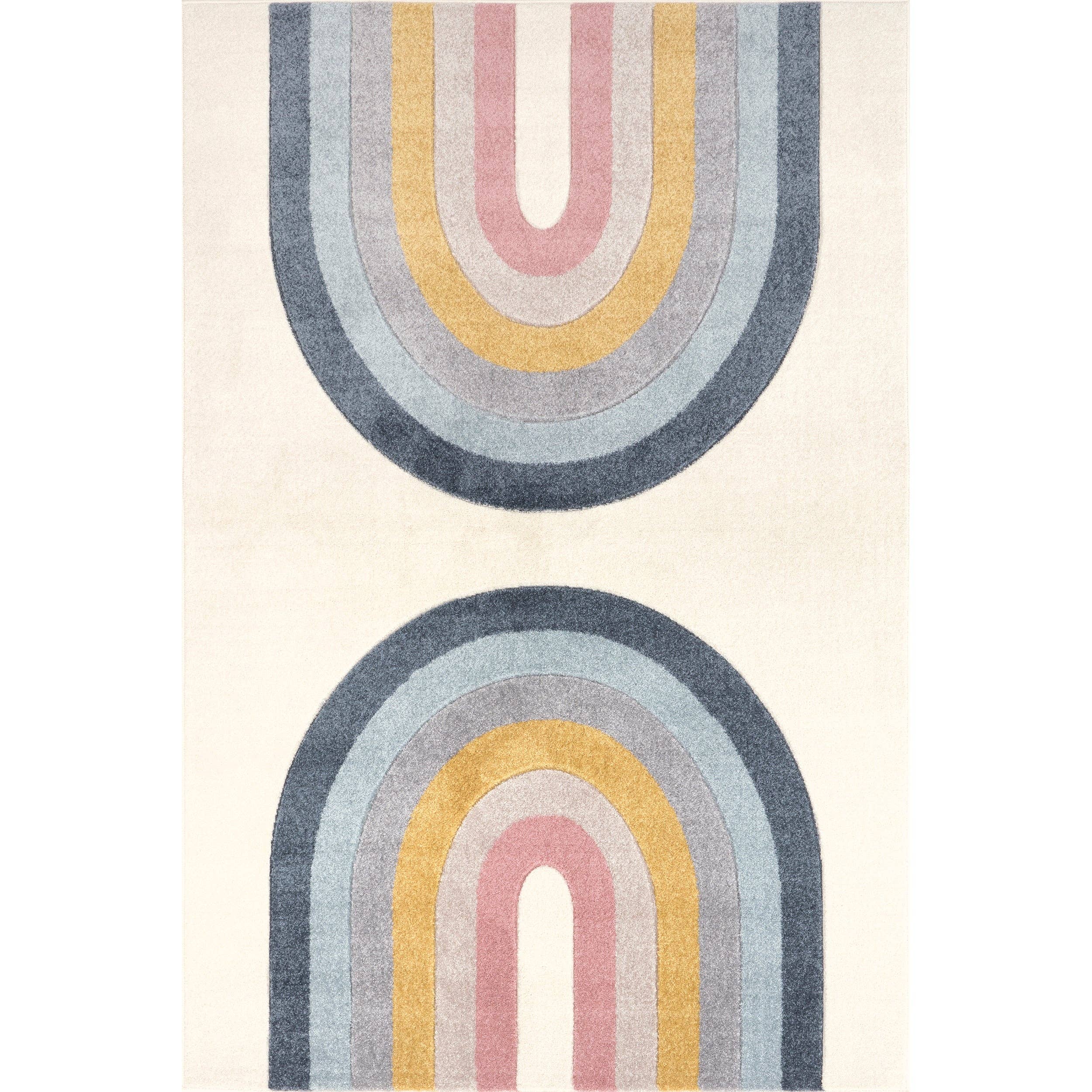 Jerri Double Half Rainbow Kids Area Rug: Beige / Rectangle / 7' 10" x 10'