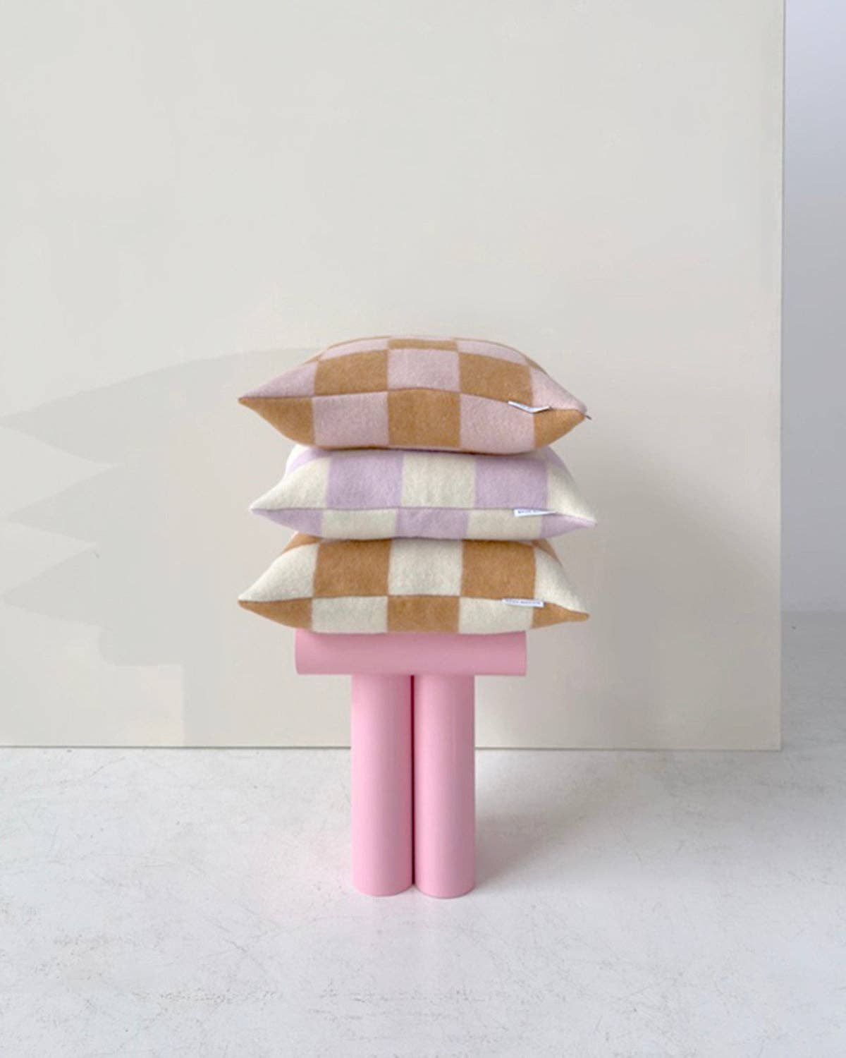 Checkerboard Cushion - Terra Brown/ Pink