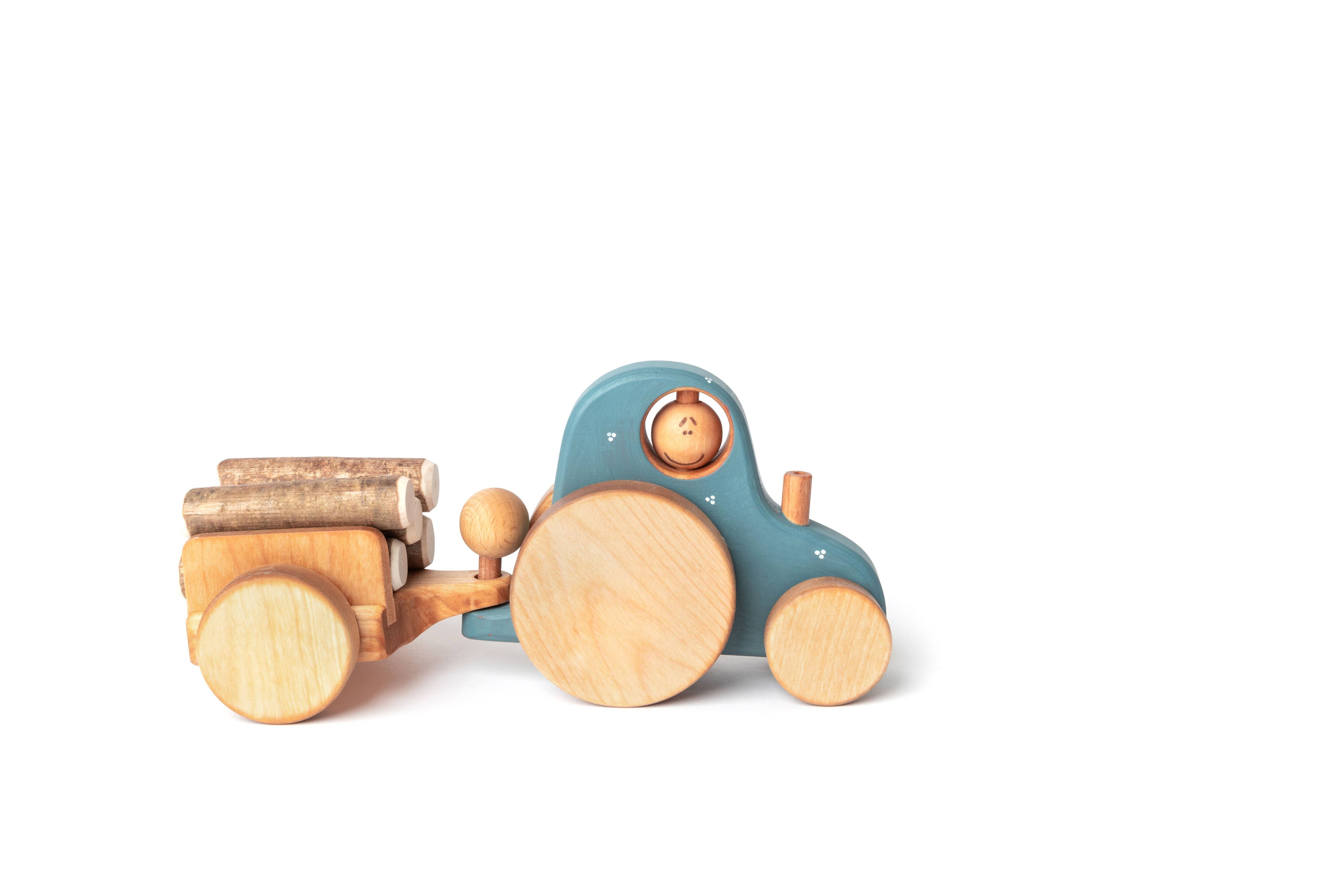 Handmade Wooden Toy, a Tractor: Moody Blue