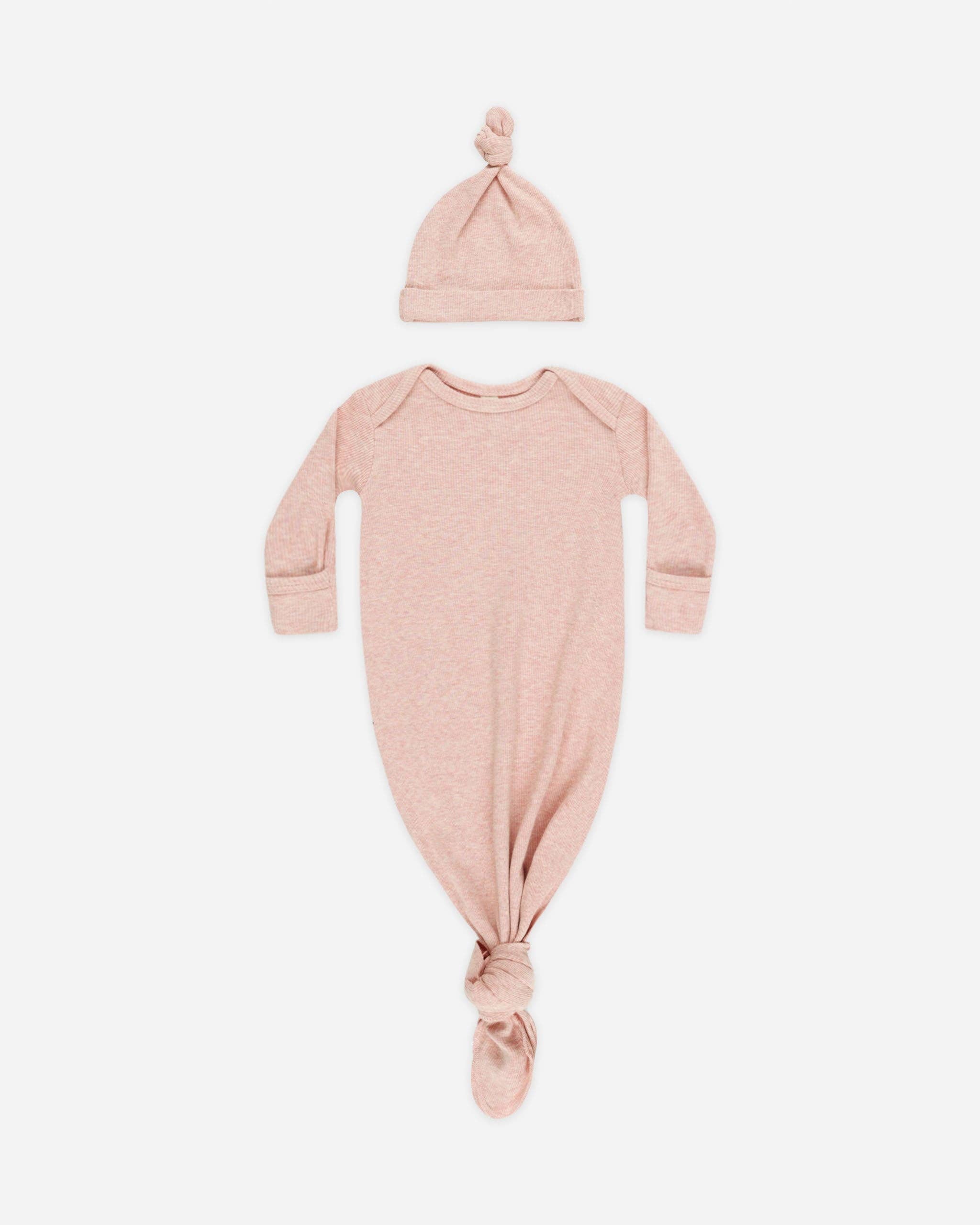 Knotted Baby Gown + Hat Rose: OS