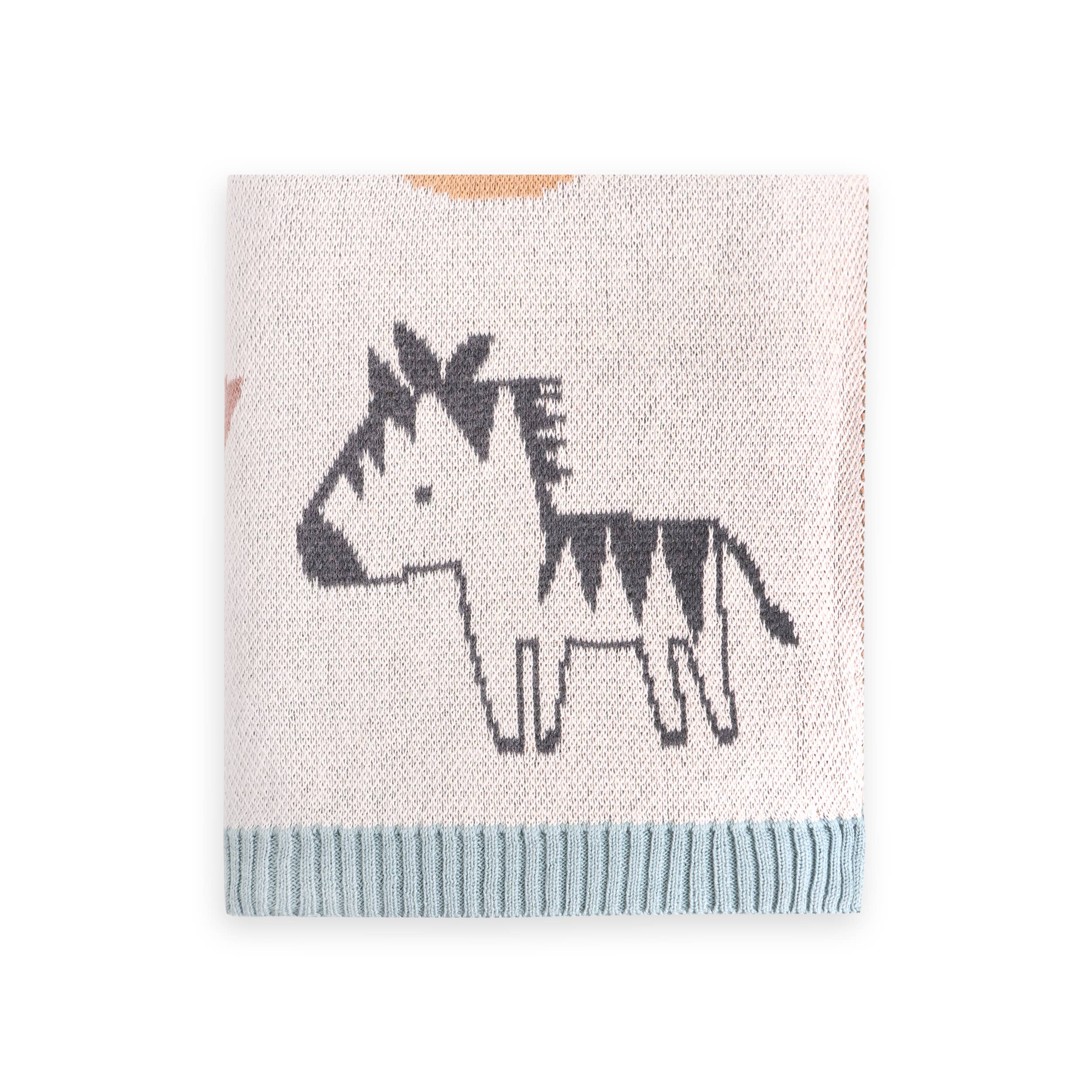Alphabet Blue - Organic Jacquard Sweater Knit Baby Blanket: Natural/Blue