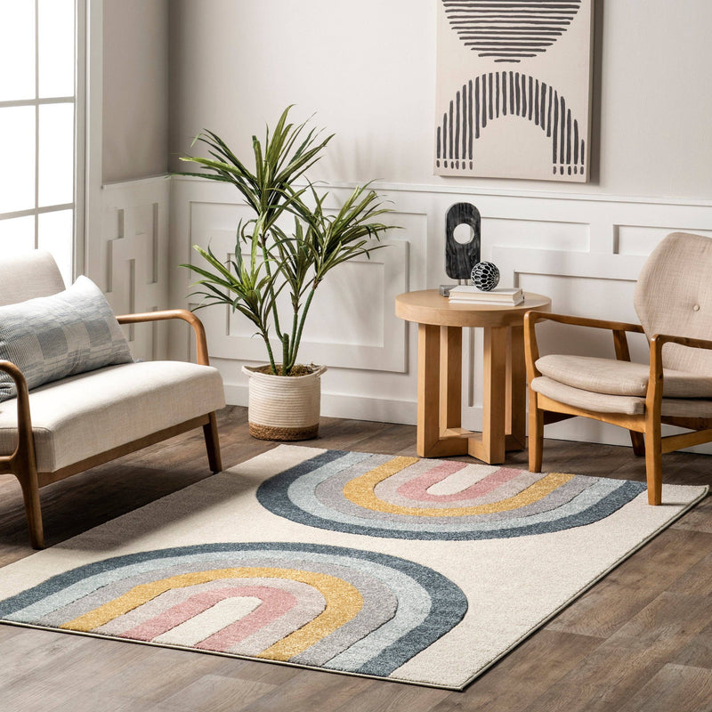 Jerri Double Half Rainbow Kids Area Rug - Rectangle  7' 10" x 10'