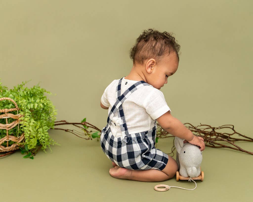 Stuffed Elephant Pull Cart Baby Toy - Organic Knit : Grey Heather