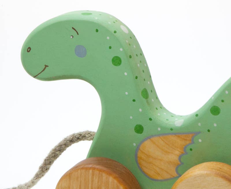 Handcrafted Birch Wood Dinosaur Pull Toy