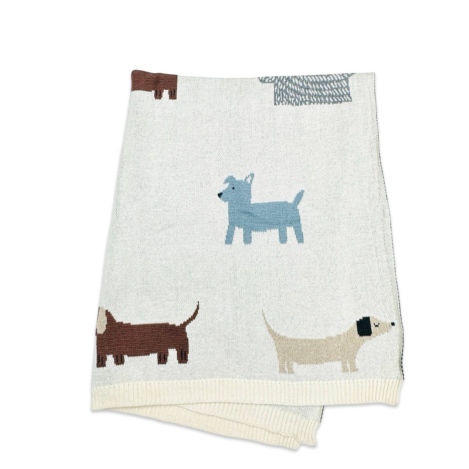 Buddy Dog - Organic Jacquard Sweater Knit Baby Blanket: Natural