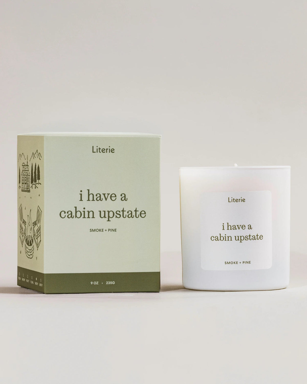 Literie I Have A Cabin Upstate candle with its box