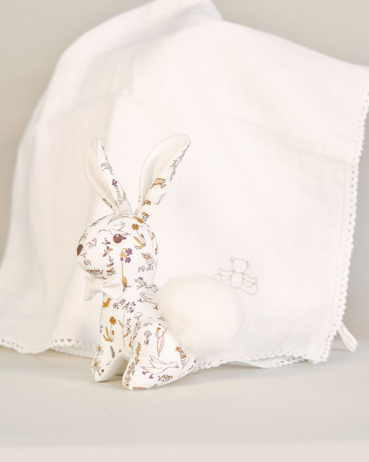 Pamplemousse Peluches So Cute Bunny Rattle in Liberty Beige