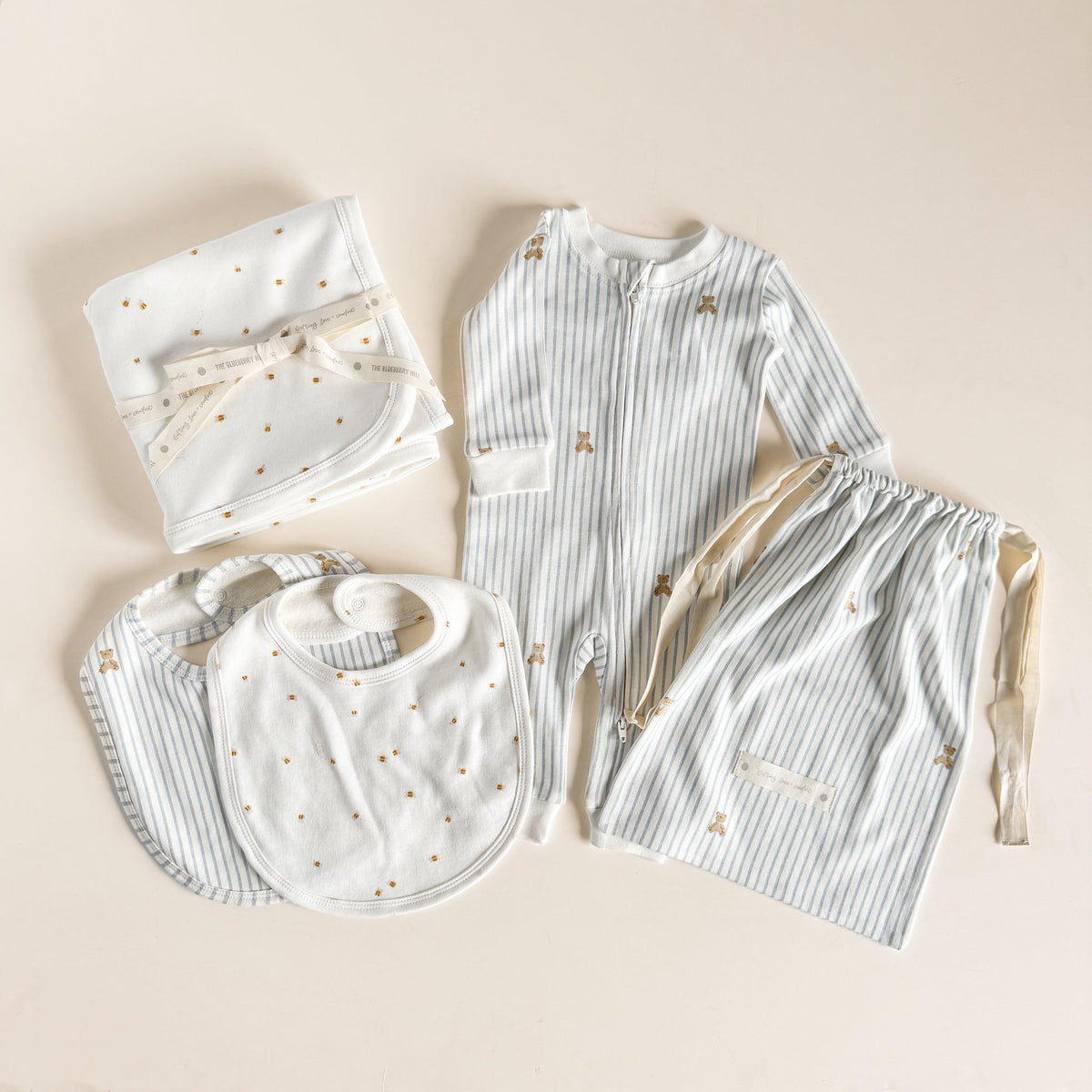 The Blueberry Hill Bear and Bee layette gift set