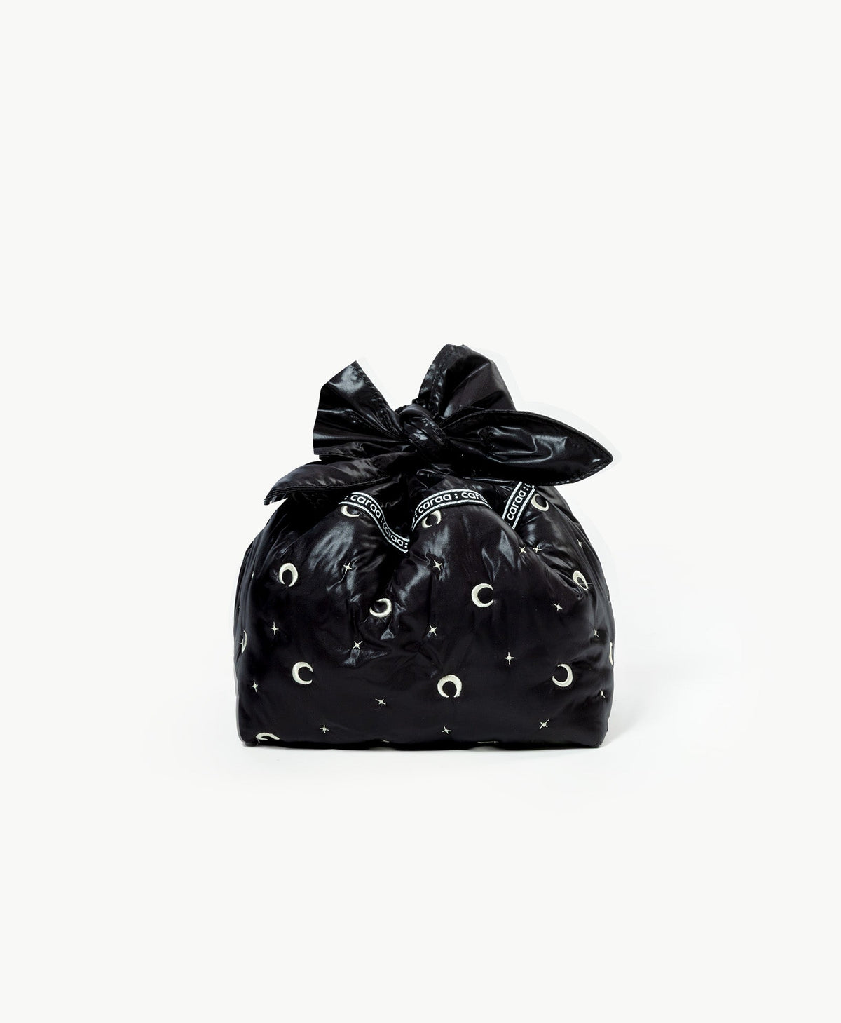 Caraa Lunch Pouch in Black Moon and Star, tied closed